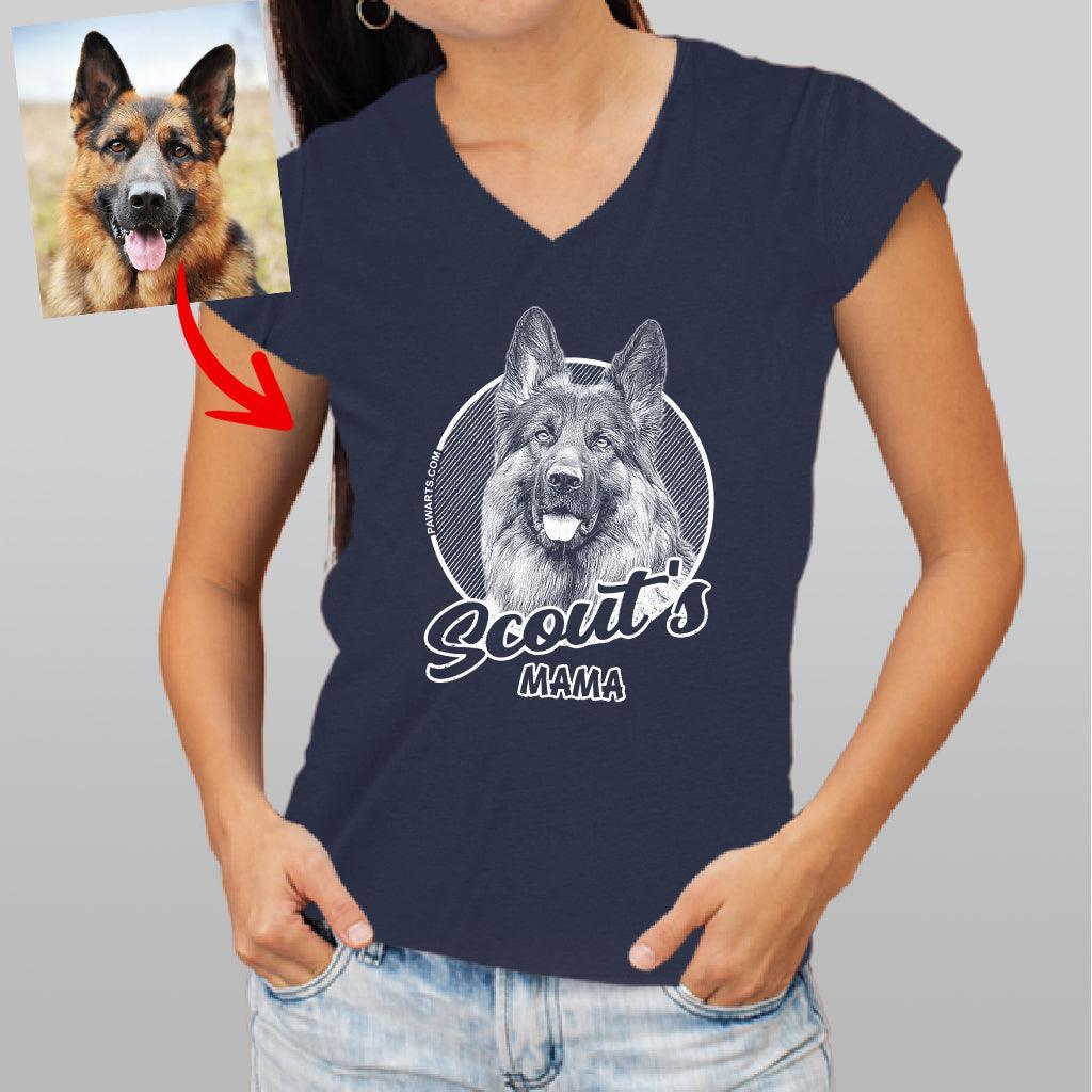 Custom Dogface V-Neck Shirt for Dog Mom, custom pet portrait gift for pet lovers (view 3)