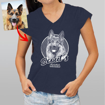 Custom Dogface V-Neck Shirt for Dog Mom, custom pet portrait gift for pet lovers (view 3)