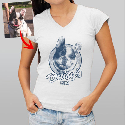 Custom Dogface V-Neck Shirt for Dog Mom, custom pet portrait gift for pet lovers (view 4)