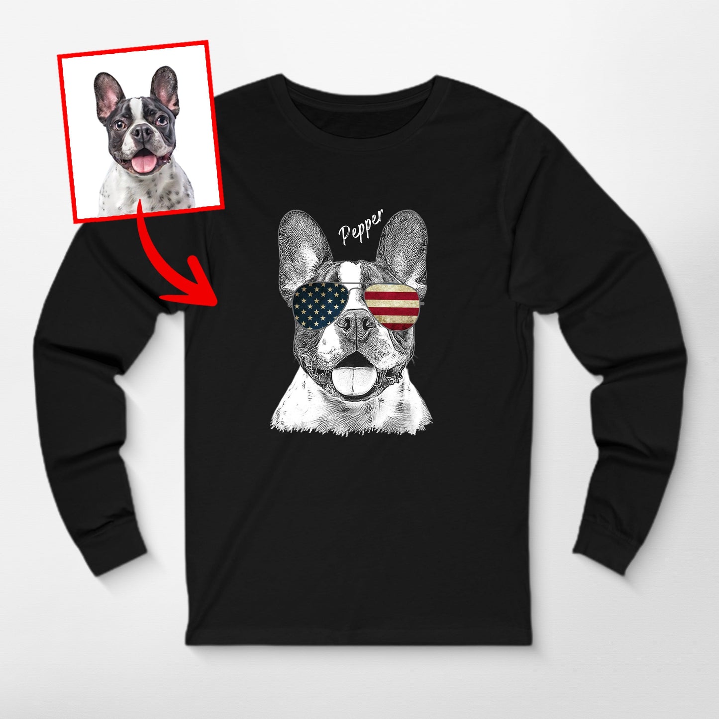 Custom Dogface Wearing American Flag Glasses Long, custom pet portrait gift for pet lovers (view 2)