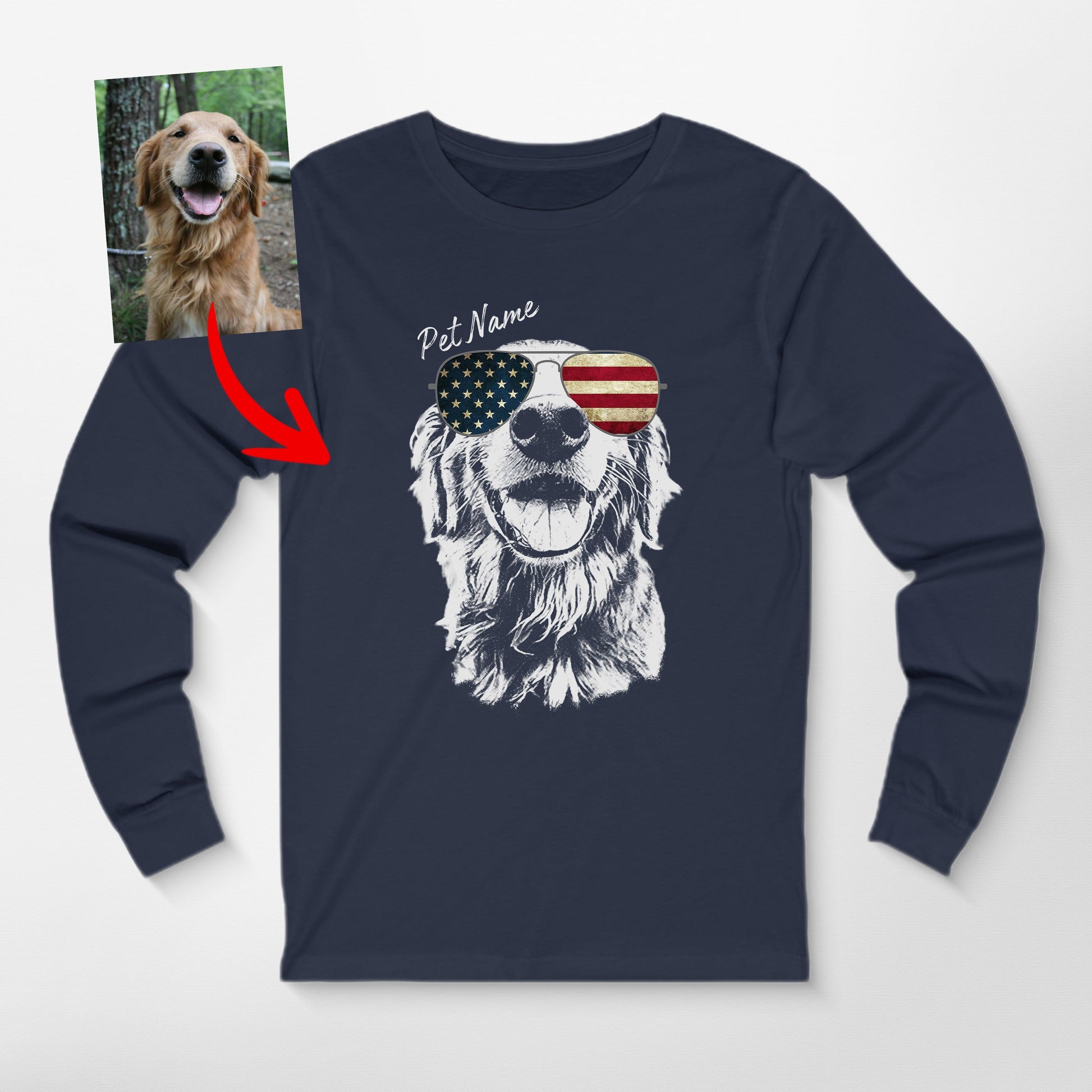 Custom Dogface Wearing American Flag Glasses Long, custom pet portrait gift for pet lovers (view 3)