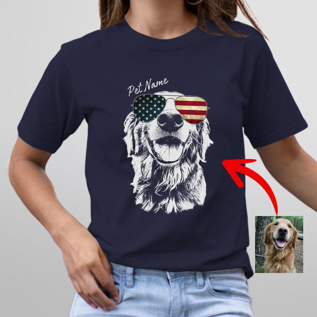 Custom Dogface Wearing American Flag Glasses T-Shirt, custom pet portrait gift for pet lovers (view 10)
