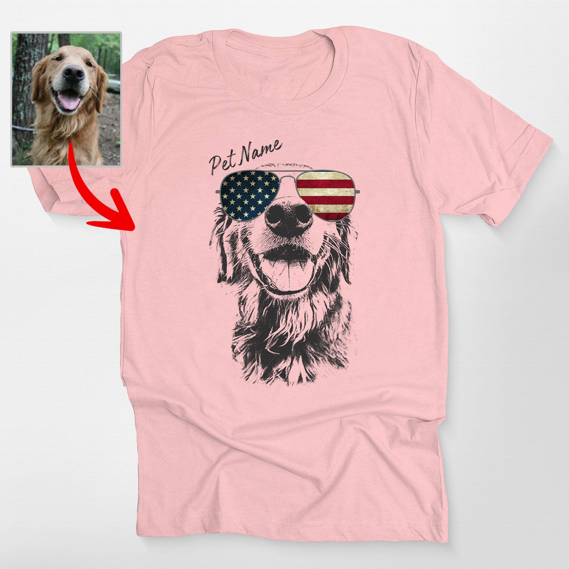 Custom Dogface Wearing American Flag Glasses T-Shirt, custom pet portrait gift for pet lovers (view 13)
