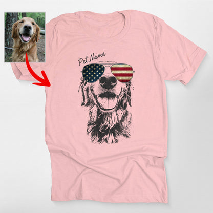 Custom Dogface Wearing American Flag Glasses T-Shirt, custom pet portrait gift for pet lovers (view 13)