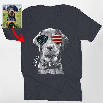 Custom Dogface Wearing American Flag Glasses T-Shirt, custom pet portrait gift for pet lovers (view 4)