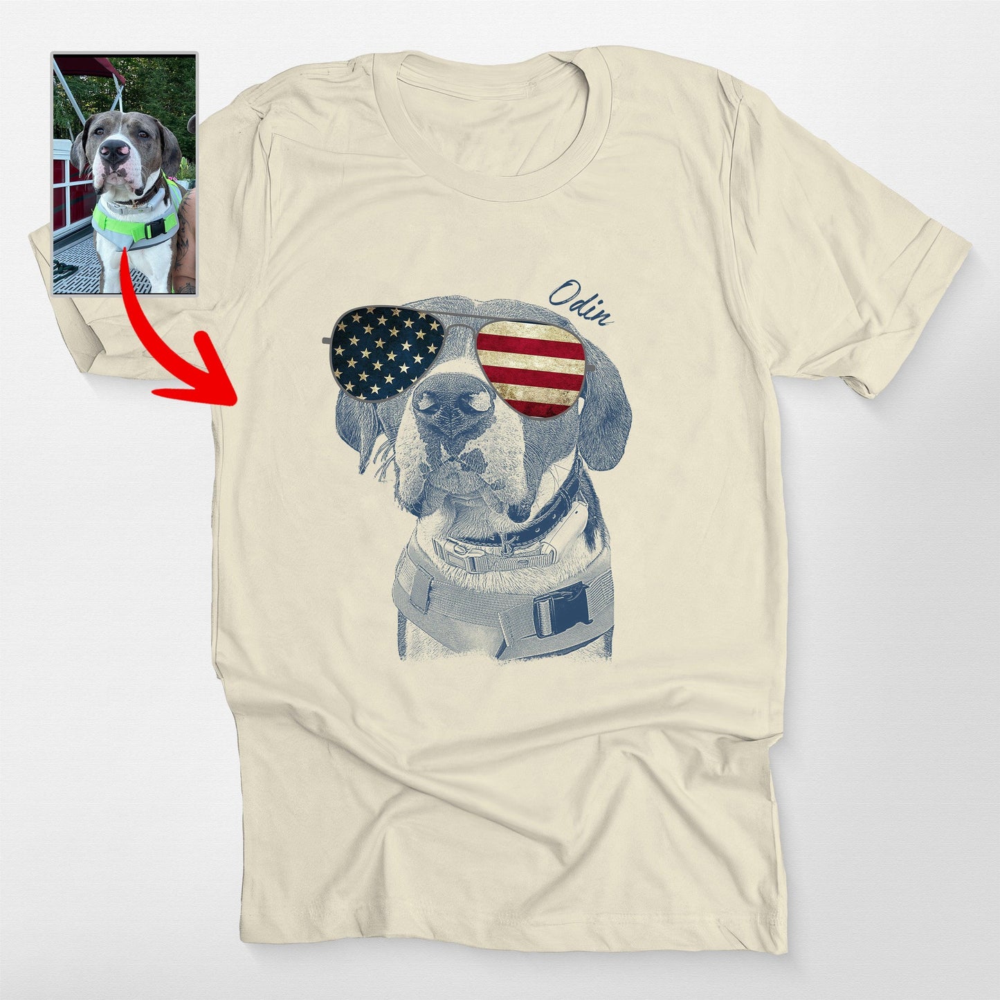 Custom Dogface Wearing American Flag Glasses T-Shirt, custom pet portrait gift for pet lovers (view 5)