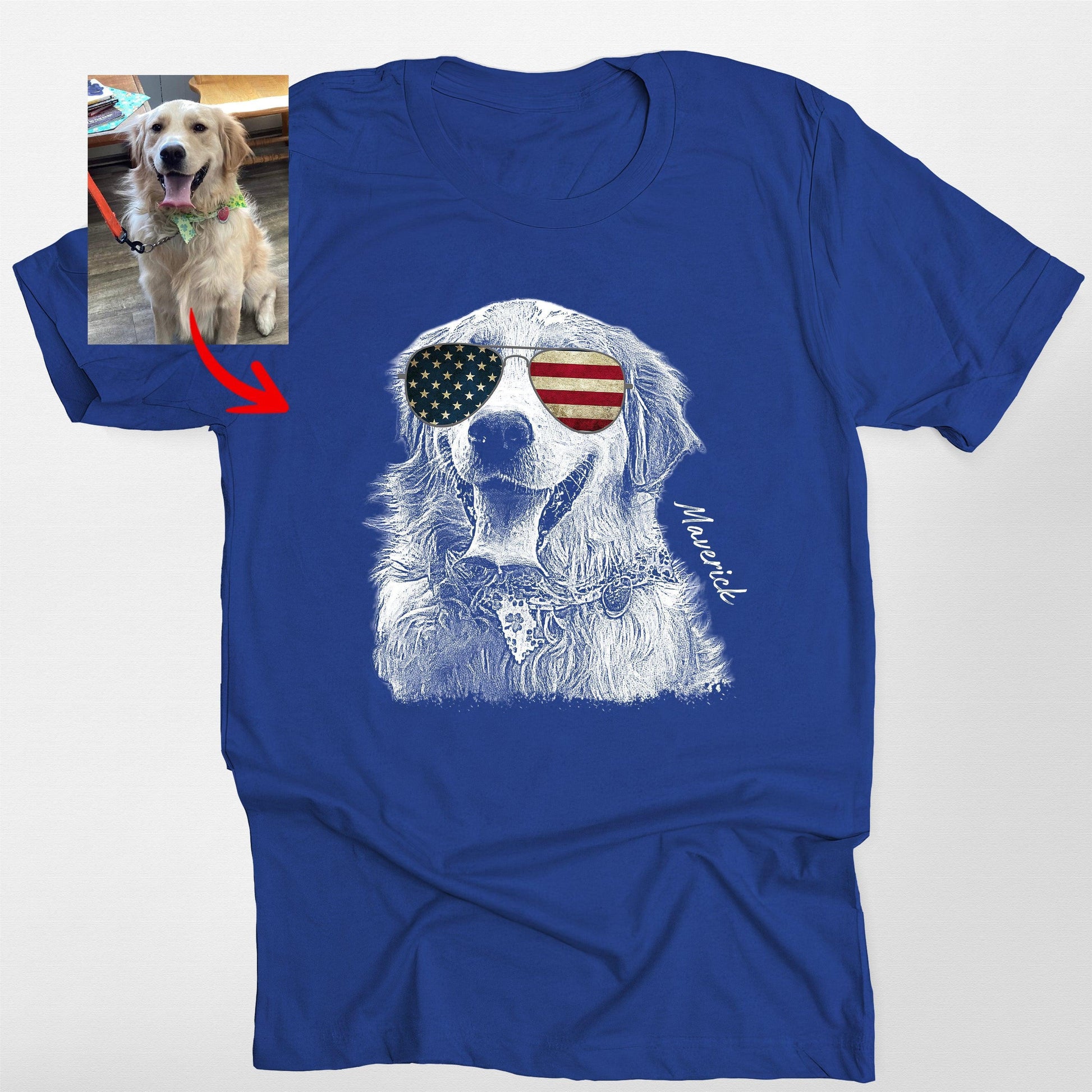 Custom Dogface Wearing American Flag Glasses T-Shirt, custom pet portrait gift for pet lovers (view 19)