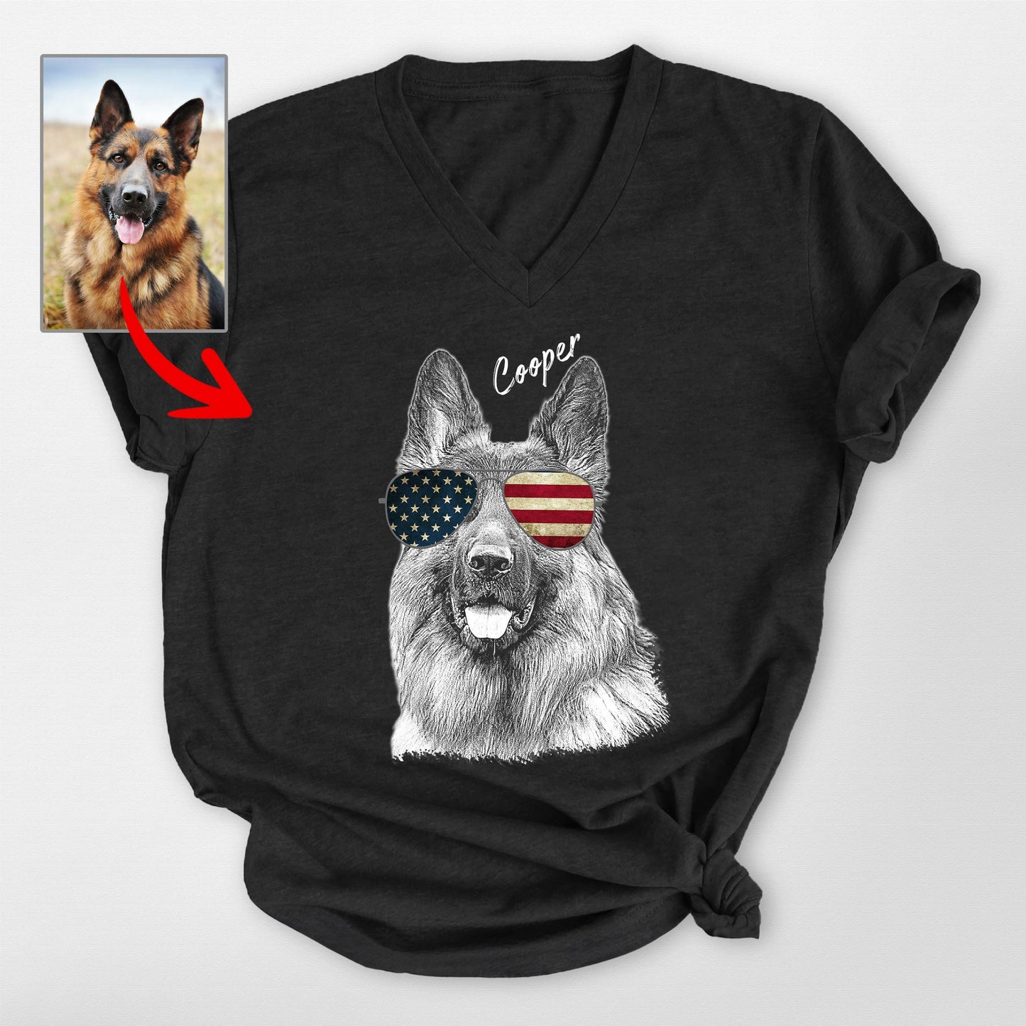 Custom Dogface Wearing American Flag Glasses V Nec, custom pet portrait gift for pet lovers (view 2)