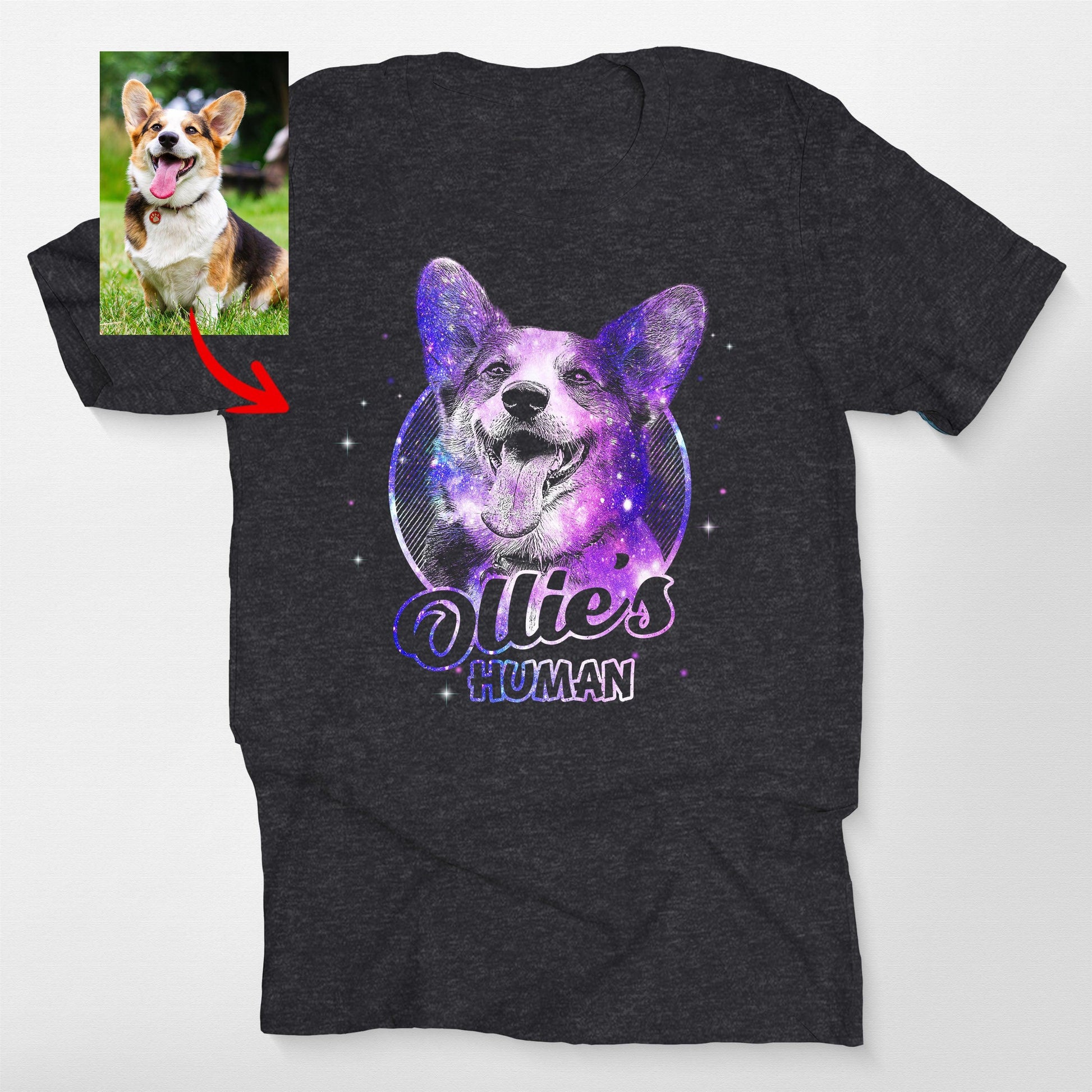 Custom Dogface with Galaxy Effects Unisex T-Shirt, custom pet portrait gift for pet lovers (view 3)