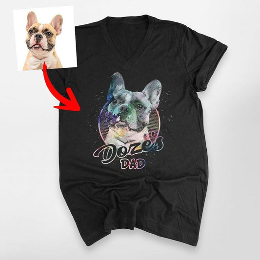 Custom Dogface with Galaxy Effects V-Neck Shirt, custom pet portrait gift for pet lovers