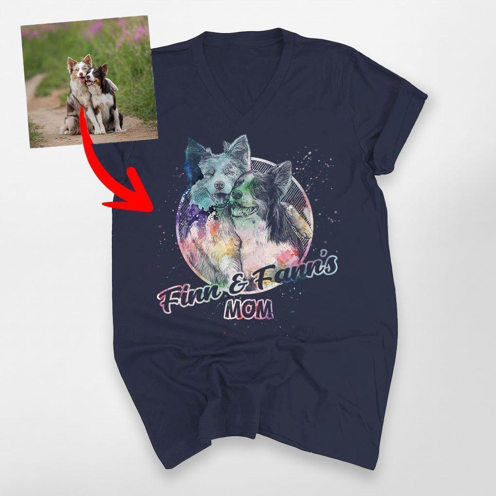 Custom Dogface with Galaxy Effects V-Neck Shirt, custom pet portrait gift for pet lovers (view 2)