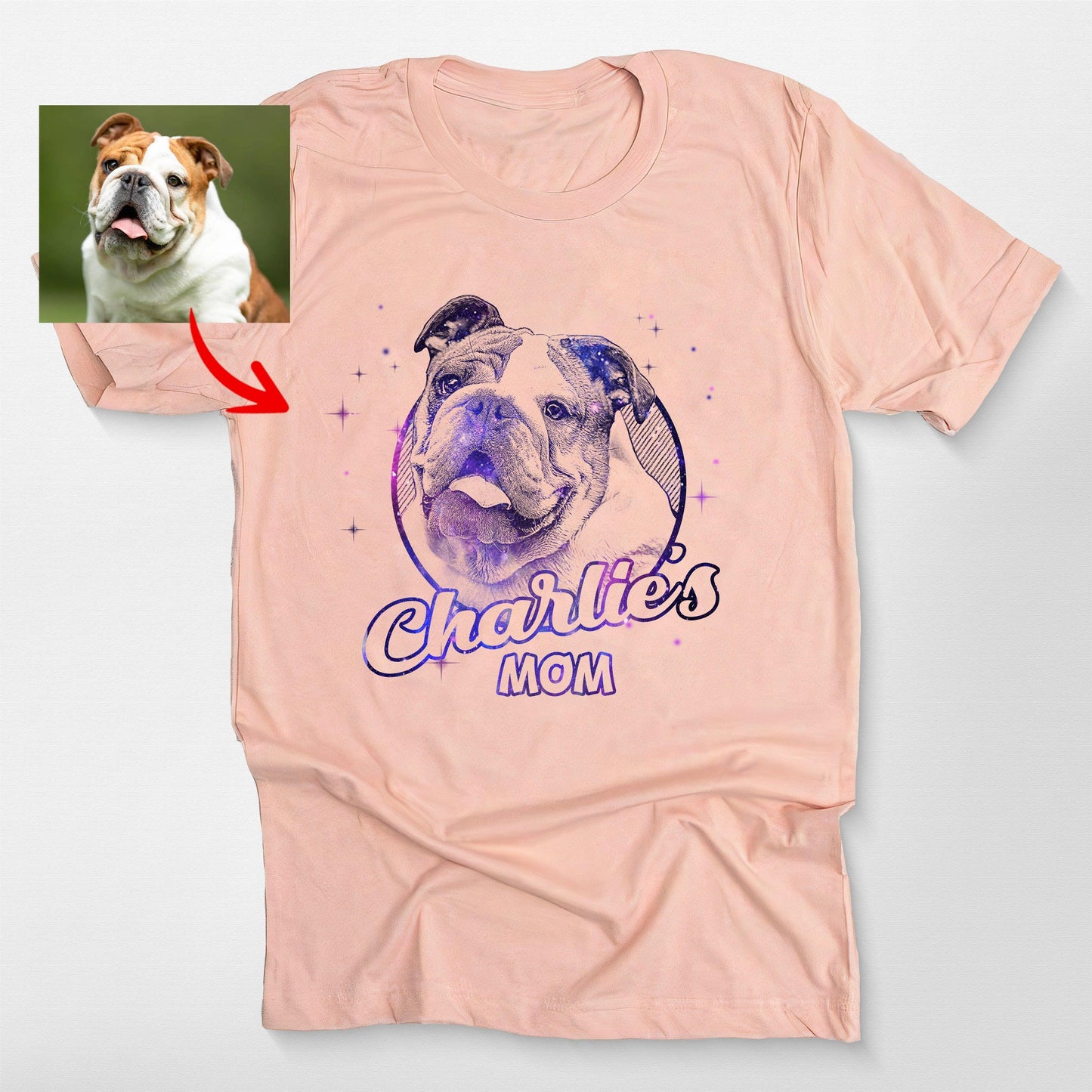 Custom Dogface with Galaxy Style T-Shirt, custom pet portrait gift for pet lovers (view 5)