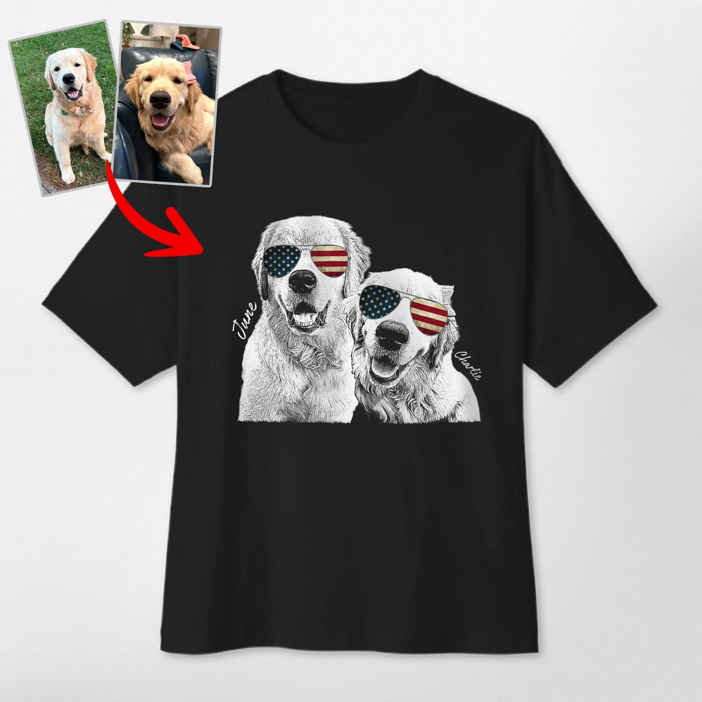 Custom Dogface with Glasses Oversized T-Shirt, custom pet portrait gift for pet lovers