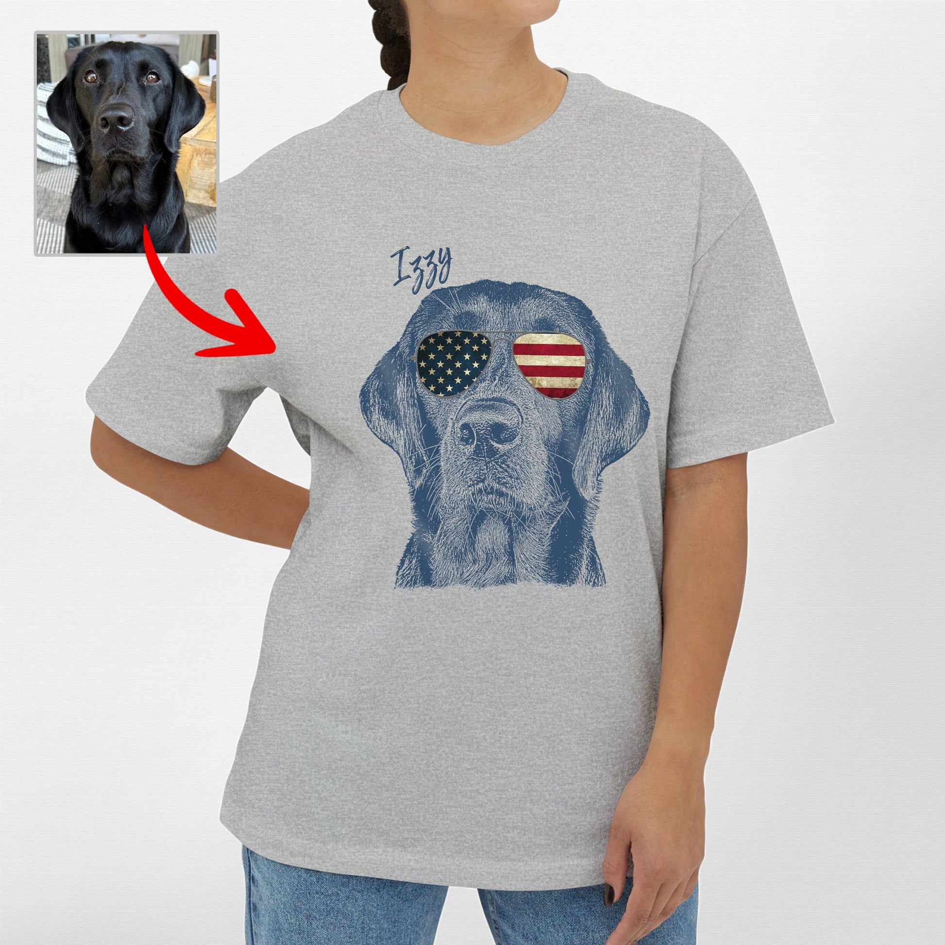 Custom Dogface with Glasses Oversized T-Shirt for, custom pet portrait gift for pet lovers