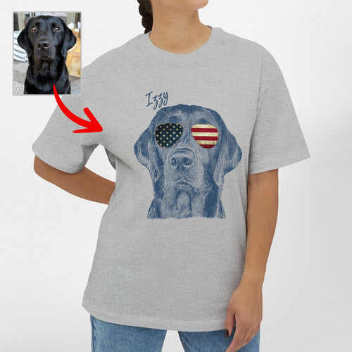 Custom Dogface with Glasses Oversized T-Shirt for, custom pet portrait gift for pet lovers
