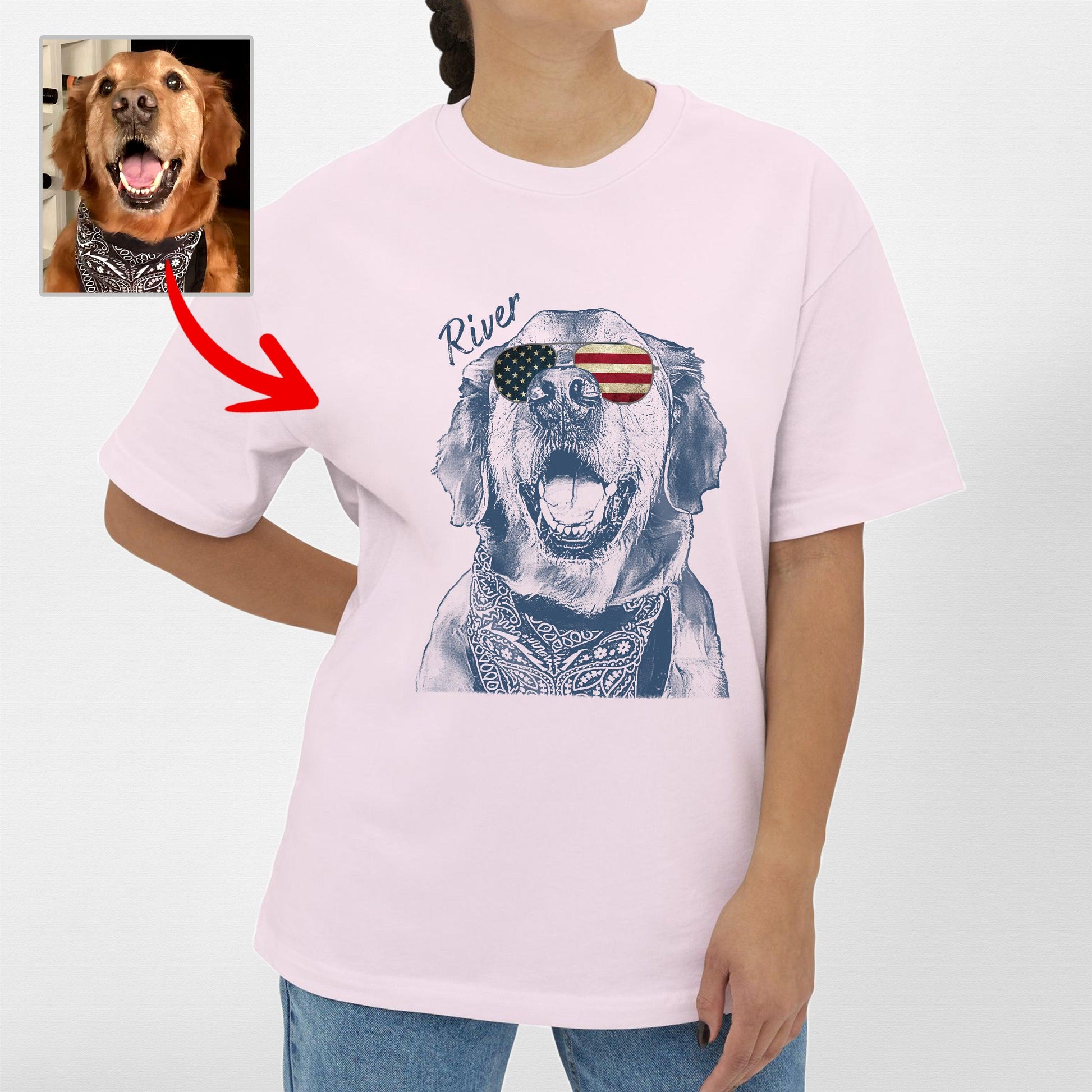 Custom Dogface with Glasses Oversized T-Shirt for, custom pet portrait gift for pet lovers (view 5)