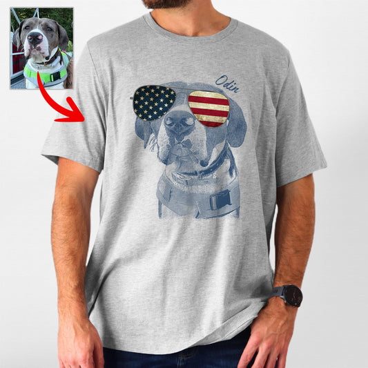 Custom Dogface with Glasses T-Shirt for Dad, custom pet portrait gift for pet lovers