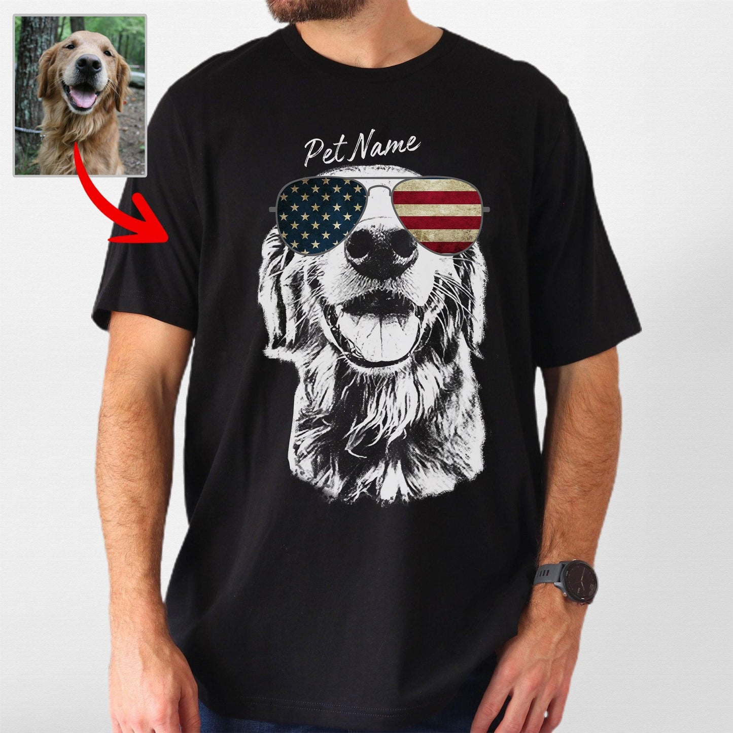 Custom Dogface with Glasses T-Shirt for Dad, custom pet portrait gift for pet lovers (view 2)