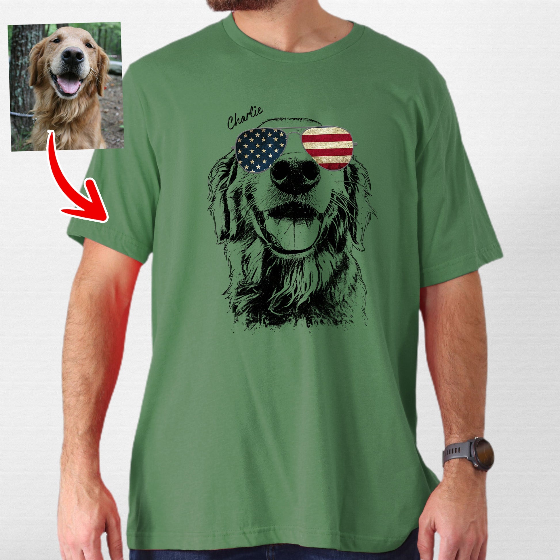 Custom Dogface with Glasses T-Shirt for Dad, custom pet portrait gift for pet lovers (view 6)