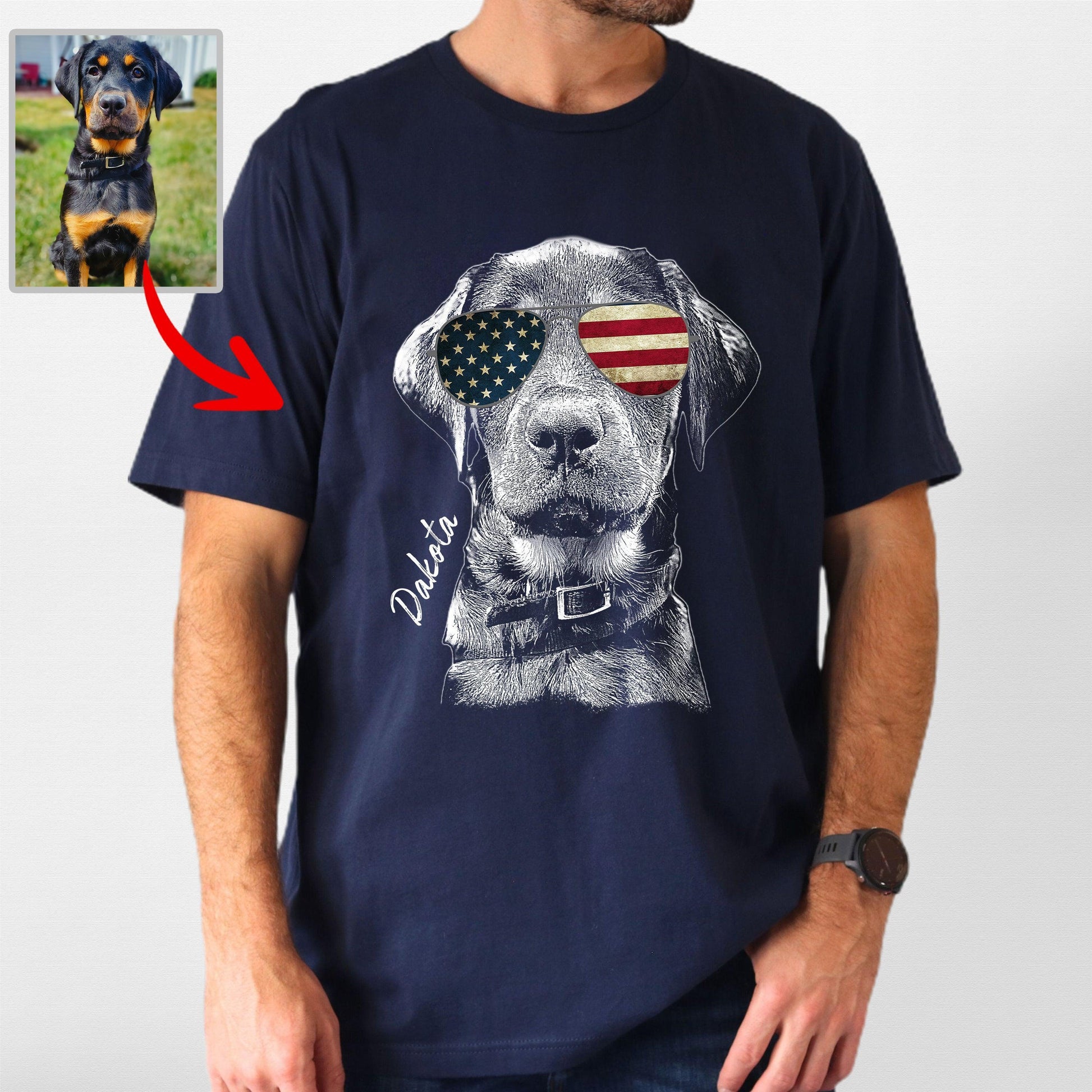 Custom Dogface with Glasses T-Shirt for Dad, custom pet portrait gift for pet lovers (view 7)