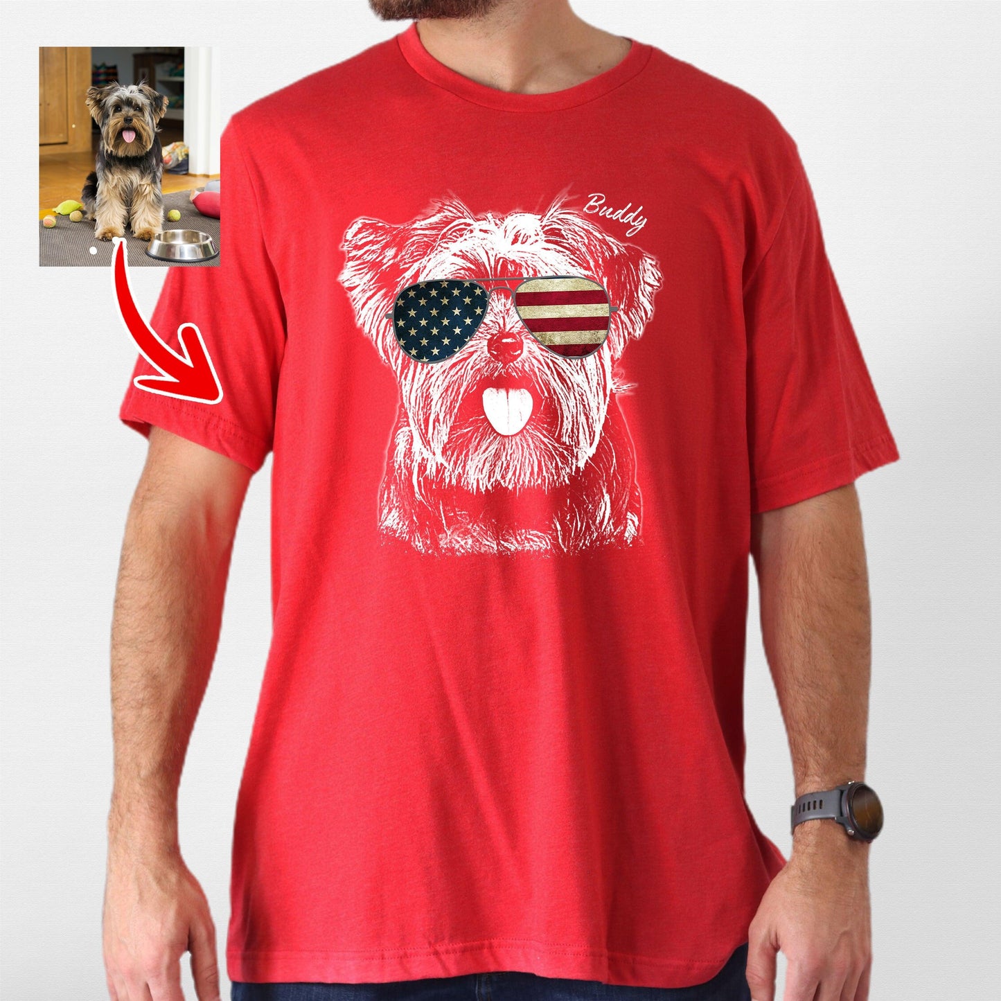 Custom Dogface with Glasses T-Shirt for Dad, custom pet portrait gift for pet lovers (view 8)
