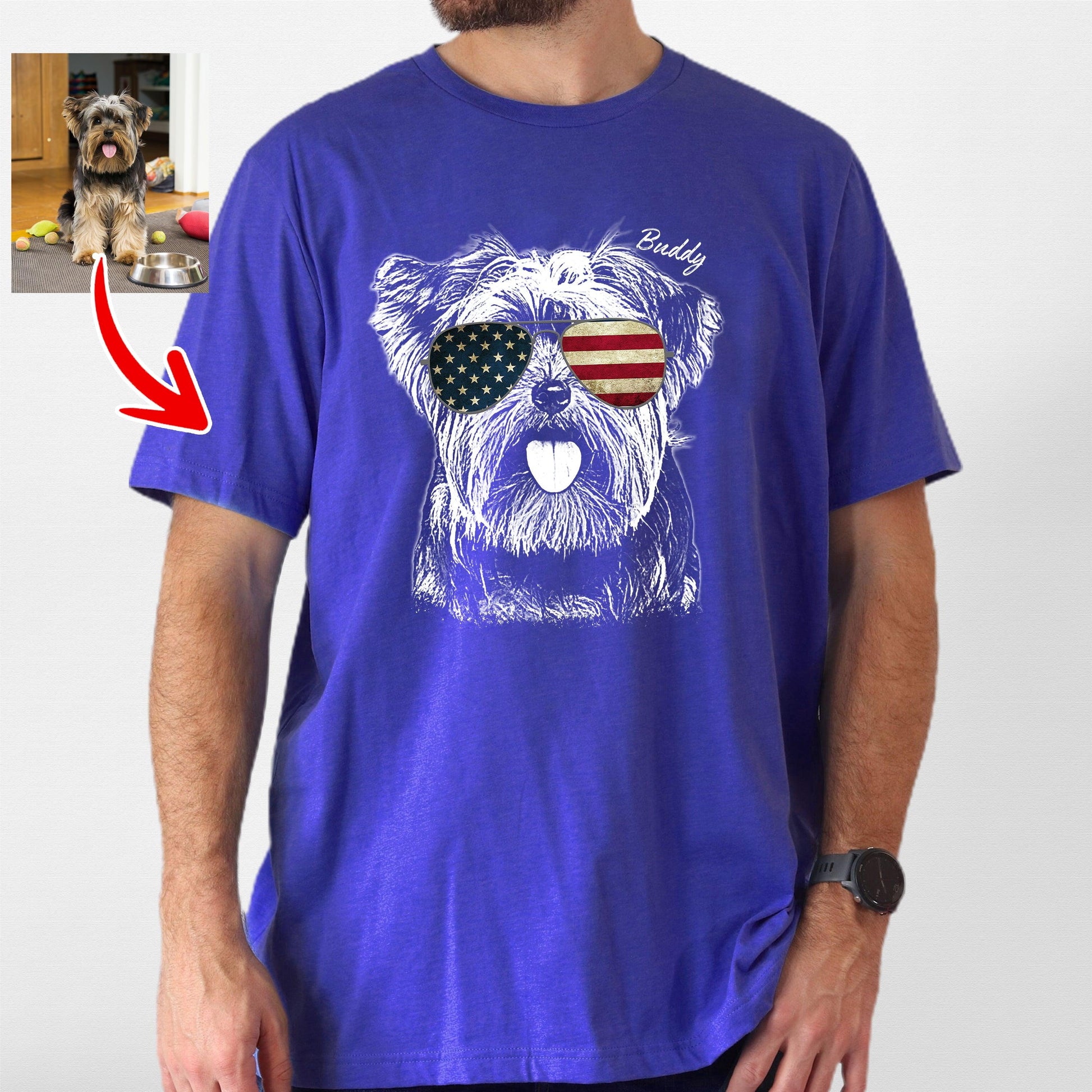 Custom Dogface with Glasses T-Shirt for Dad, custom pet portrait gift for pet lovers (view 10)