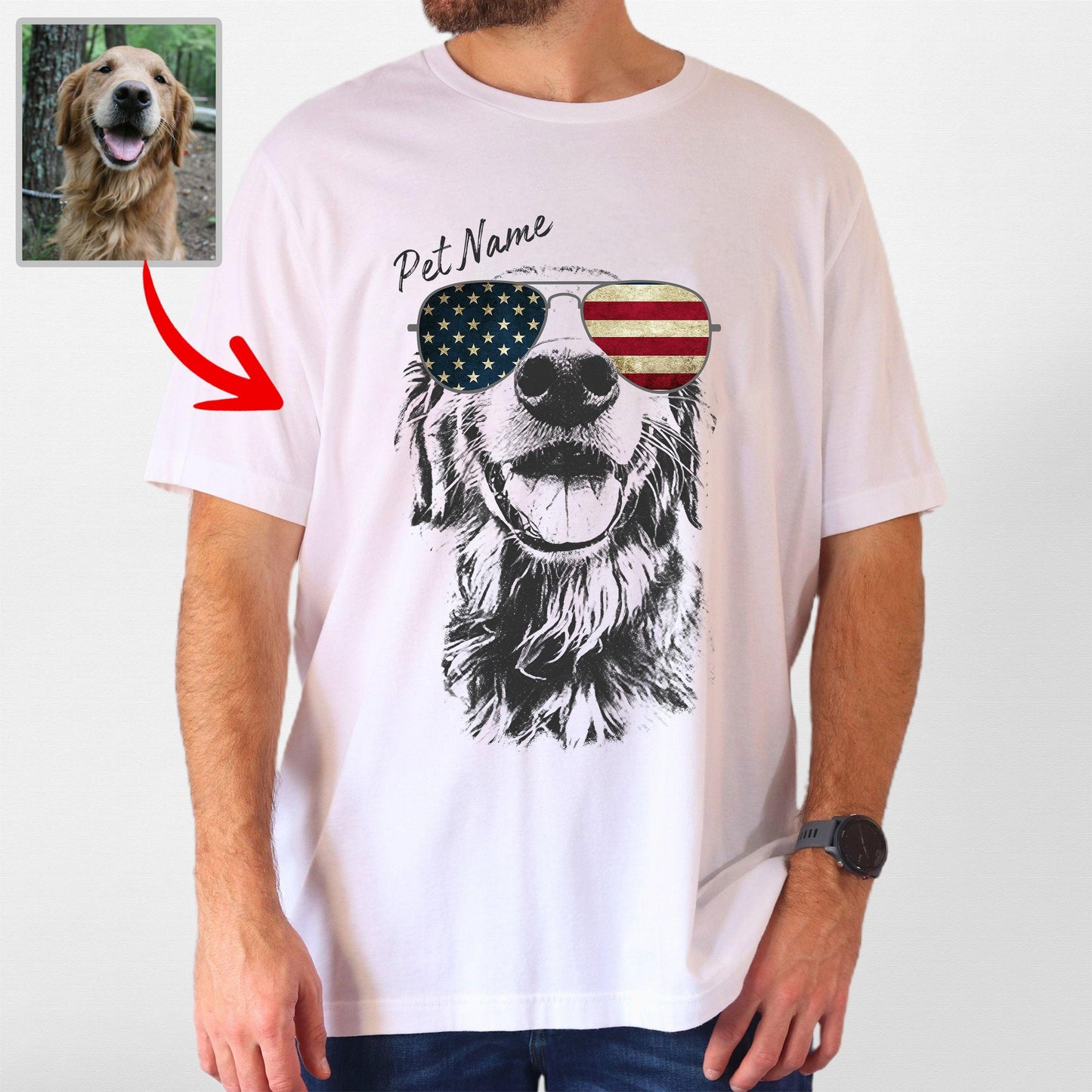 Custom Dogface with Glasses T-Shirt for Dad, custom pet portrait gift for pet lovers (view 11)