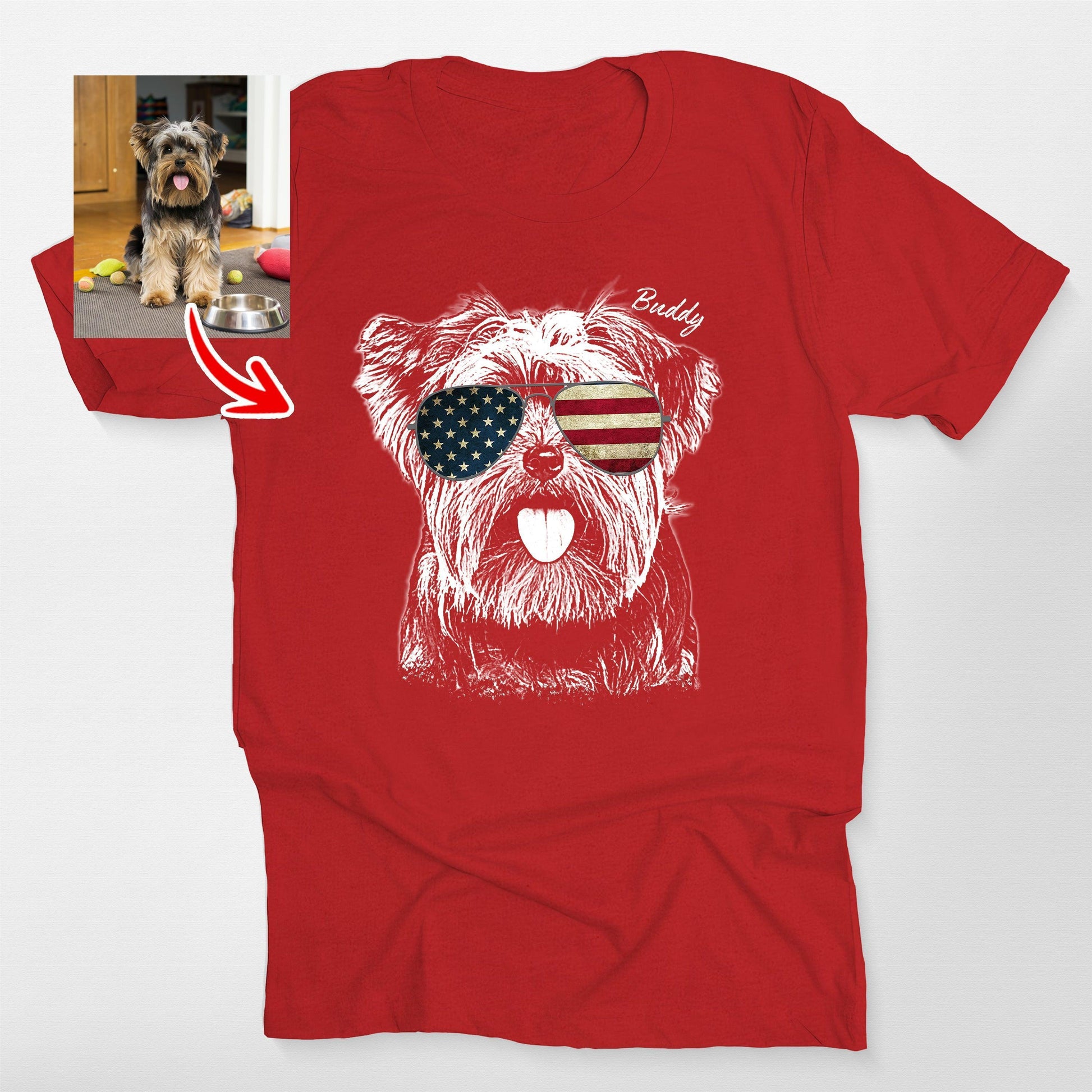 Custom Dogface with Glasses T-Shirt for Moms, custom pet portrait gift for pet lovers (view 3)