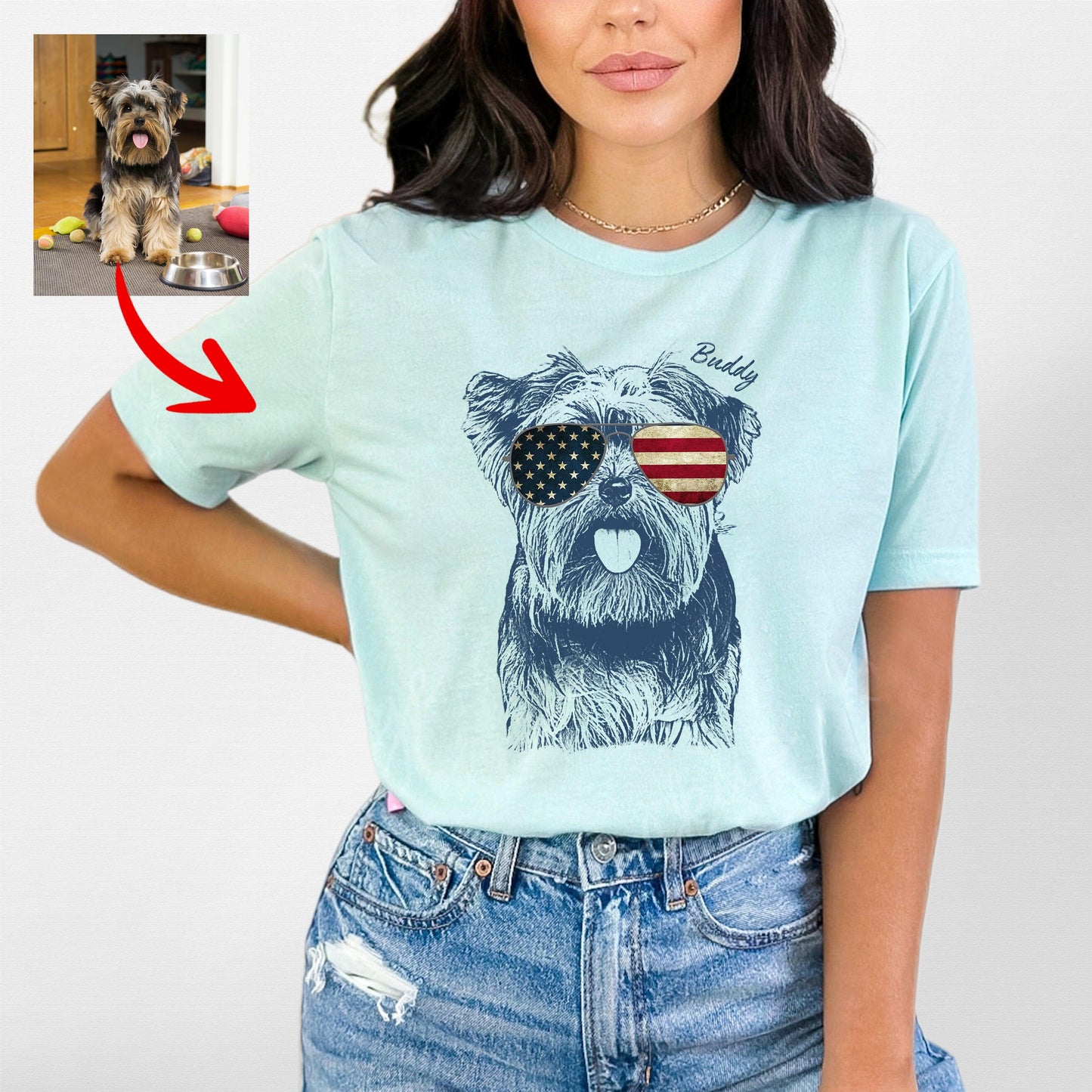 Custom Dogface with Glasses T-Shirt for Moms, custom pet portrait gift for pet lovers (view 4)