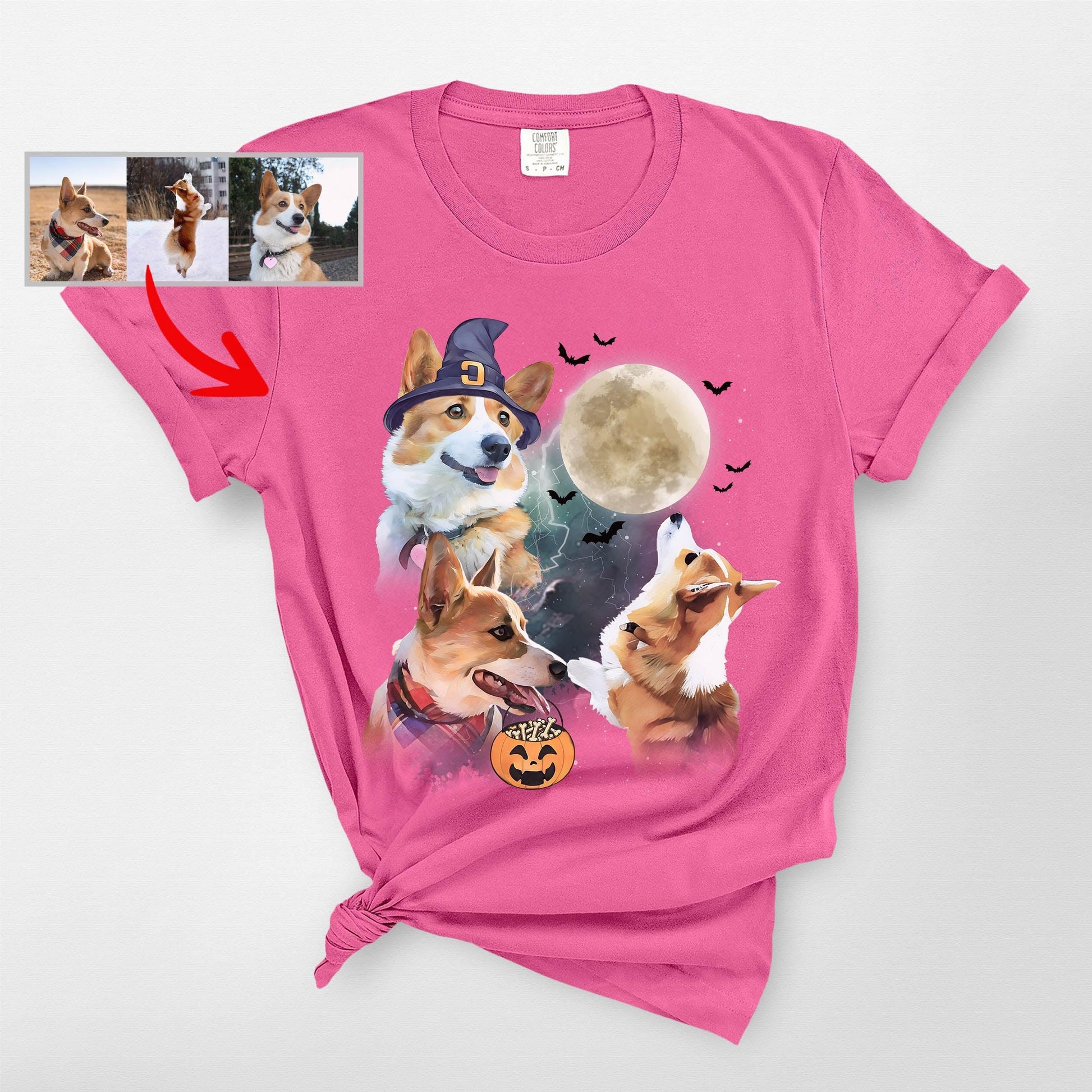 Custom Dogs Halloween T-Shirt Spooky Dog Costume T, custom pet portrait gift for pet lovers (view 4)