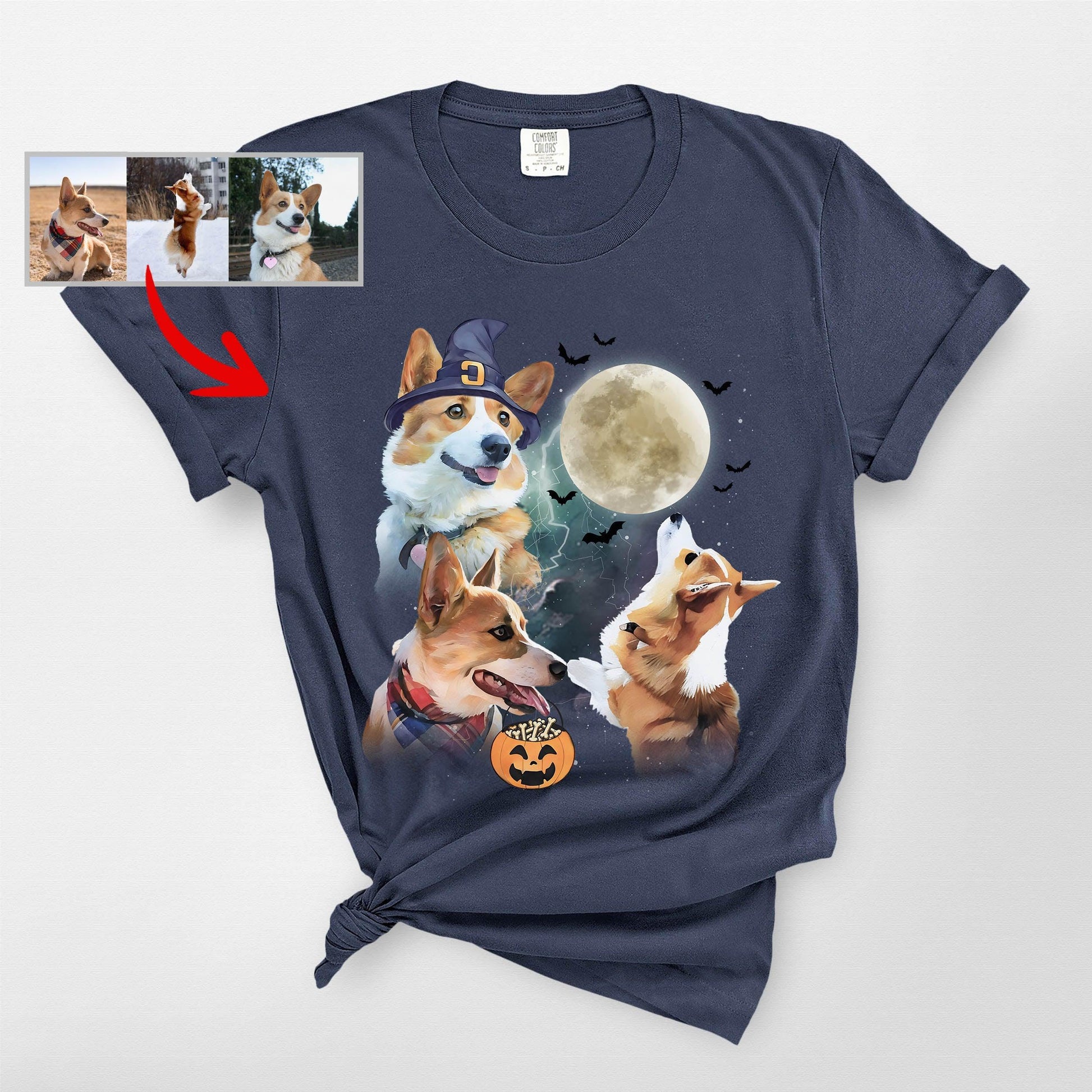 Custom Dogs Halloween T-Shirt Spooky Dog Costume T, custom pet portrait gift for pet lovers (view 5)