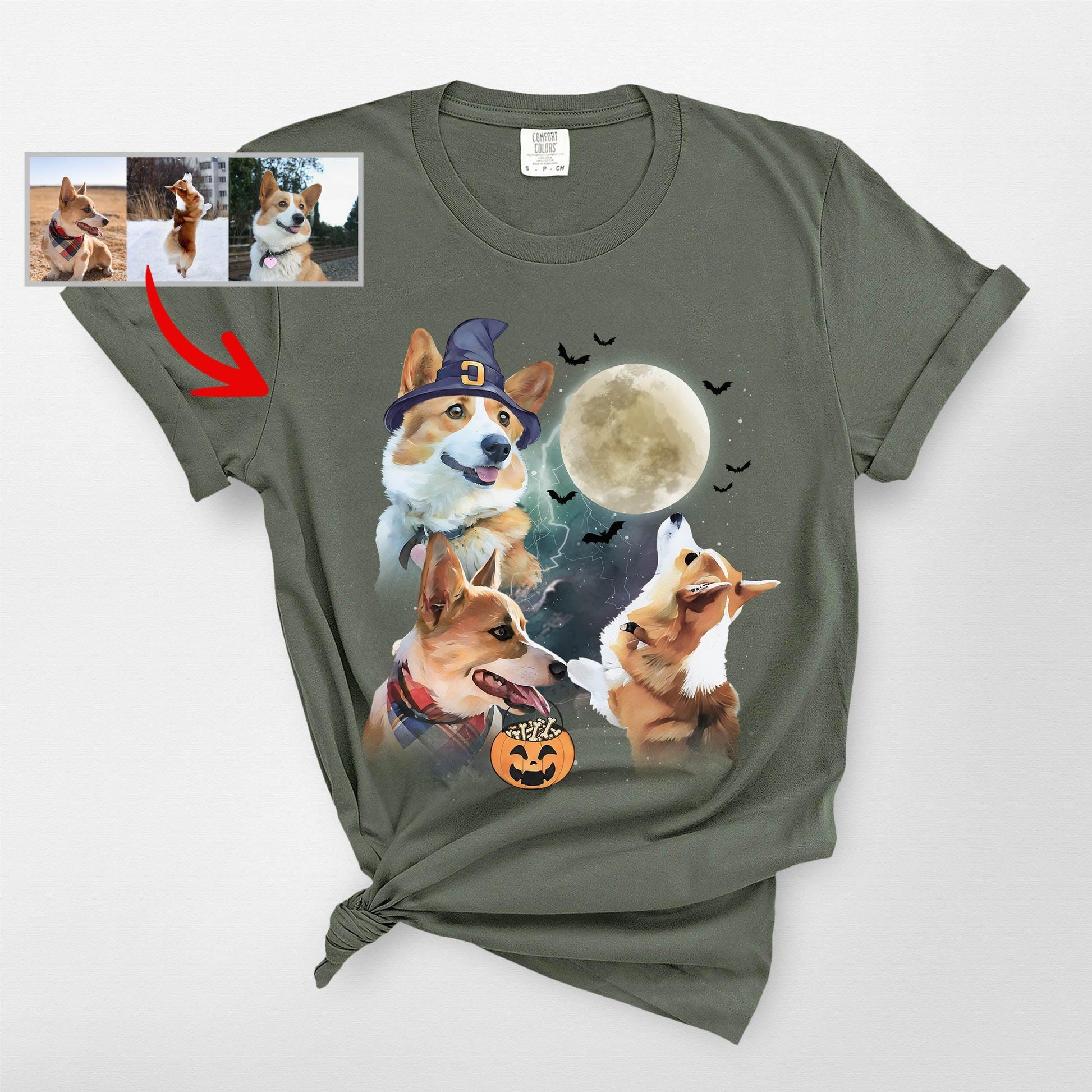 Custom Dogs Halloween T-Shirt Spooky Dog Costume T, custom pet portrait gift for pet lovers (view 8)
