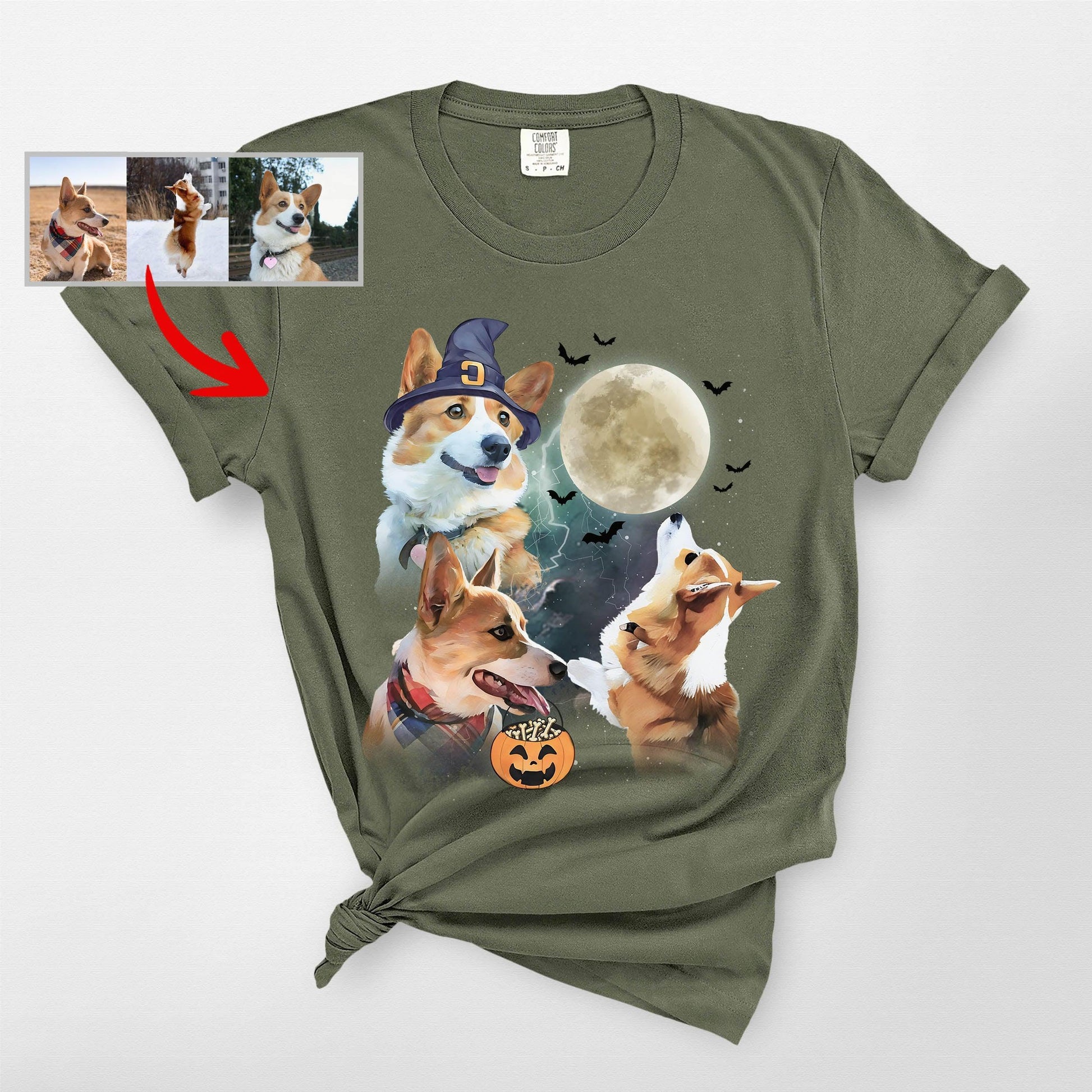 Custom Dogs Halloween T-Shirt Spooky Dog Costume T, custom pet portrait gift for pet lovers (view 12)
