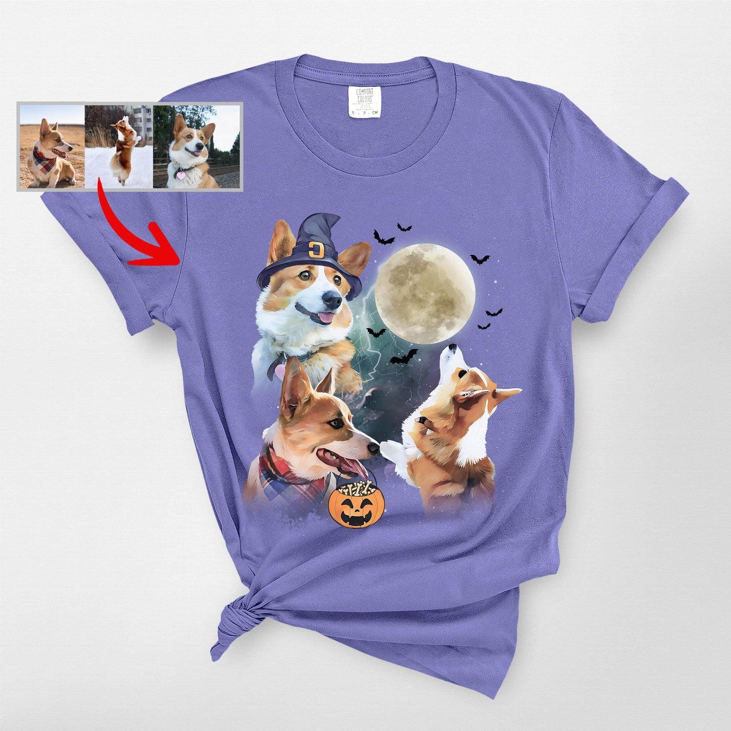 Custom Dogs Halloween T-Shirt Spooky Dog Costume T, custom pet portrait gift for pet lovers (view 10)