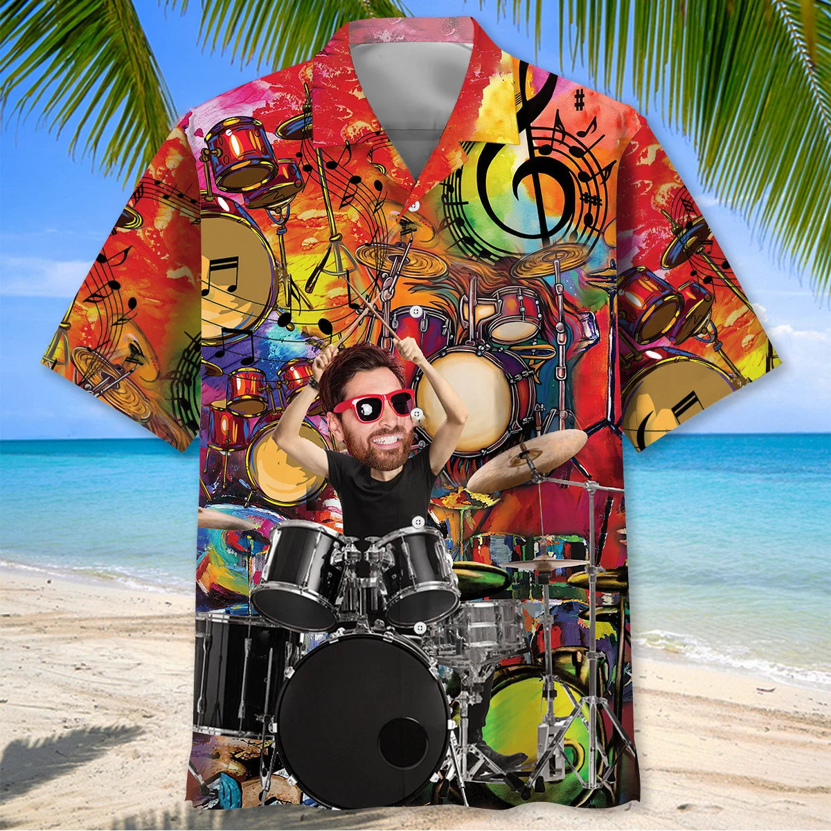 Custom Face Vintage Drum Hawaiian Shirt