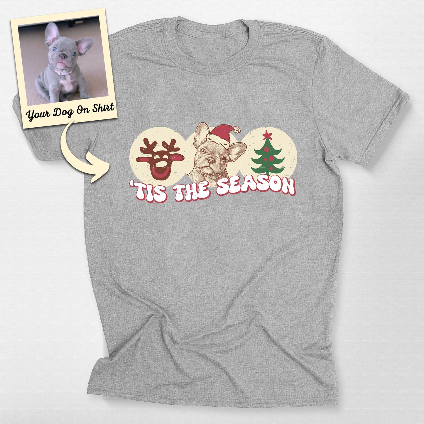 Custom French Bulldog Shirt Tis the Season Bella C, custom pet portrait gift for pet lovers
