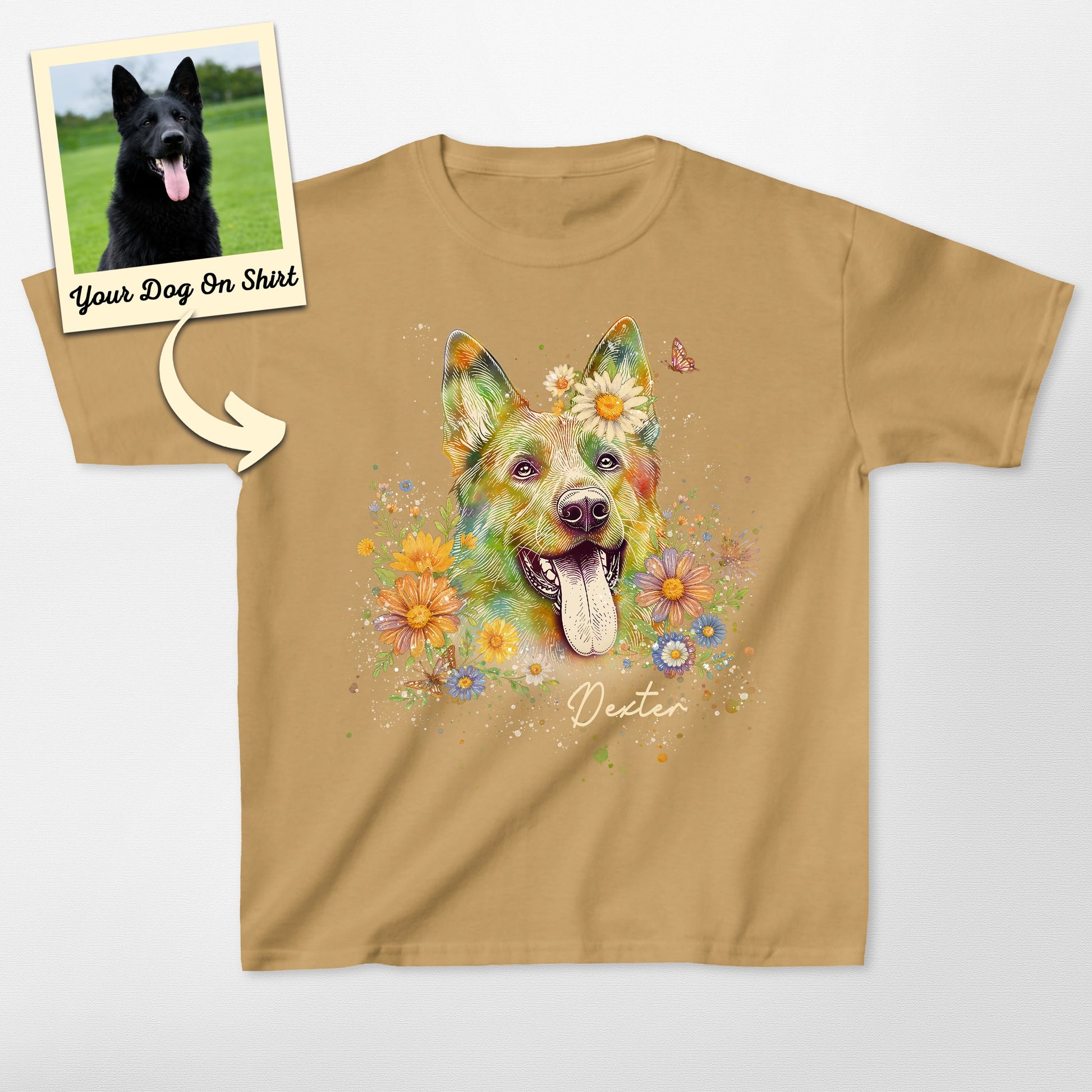 Custom German Shepherd Colorful Floral Kid Shirt (view 5)