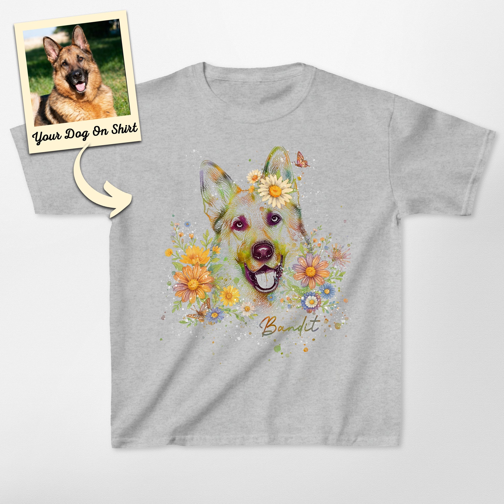 Custom German Shepherd Colorful Floral Kid Shirt (view 3)