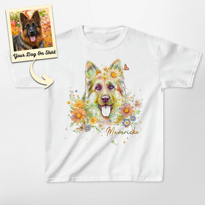 Custom German Shepherd Colorful Floral Kid Shirt (view 4)