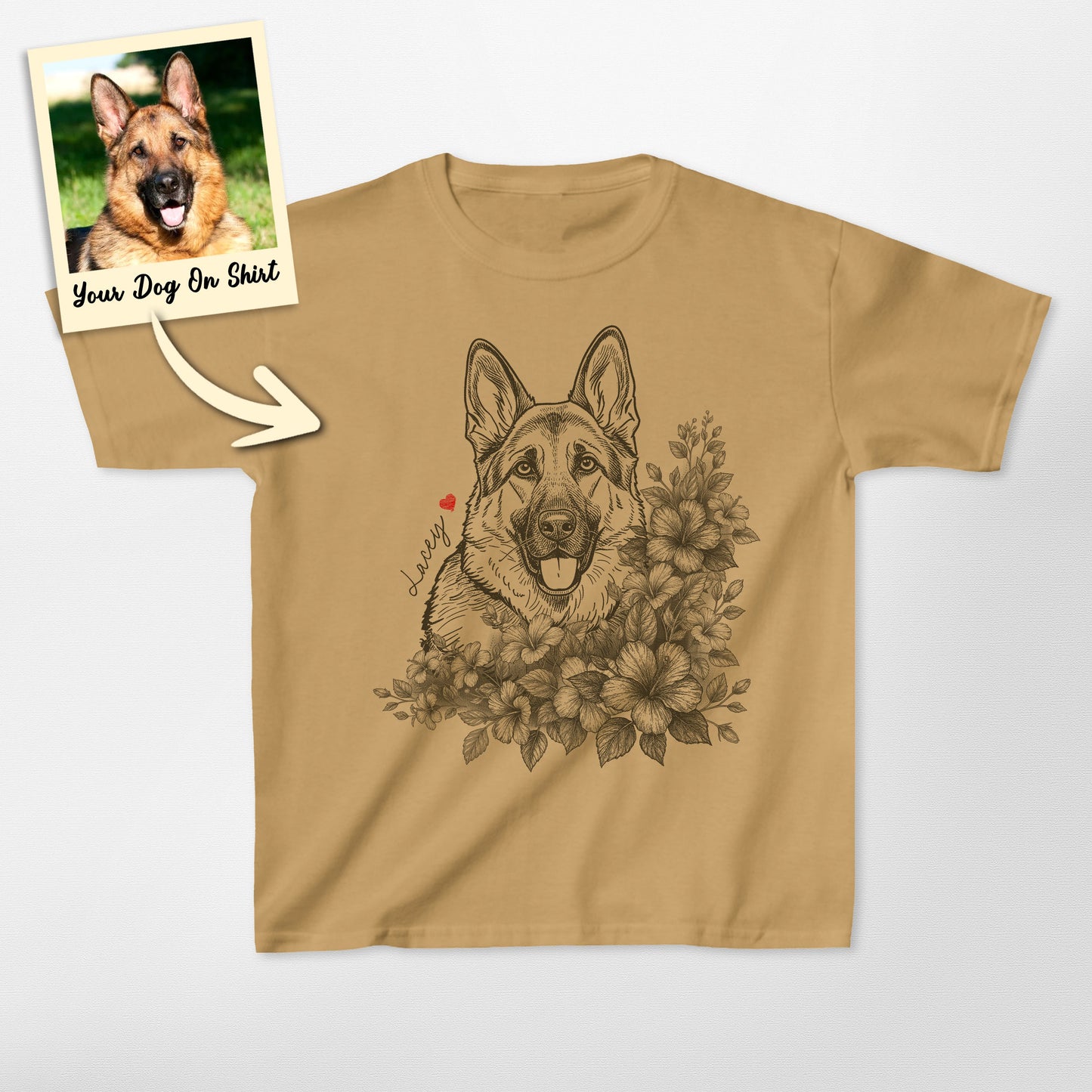 Custom German Shepherd Shirts Floral Gildan Kids (view 5)