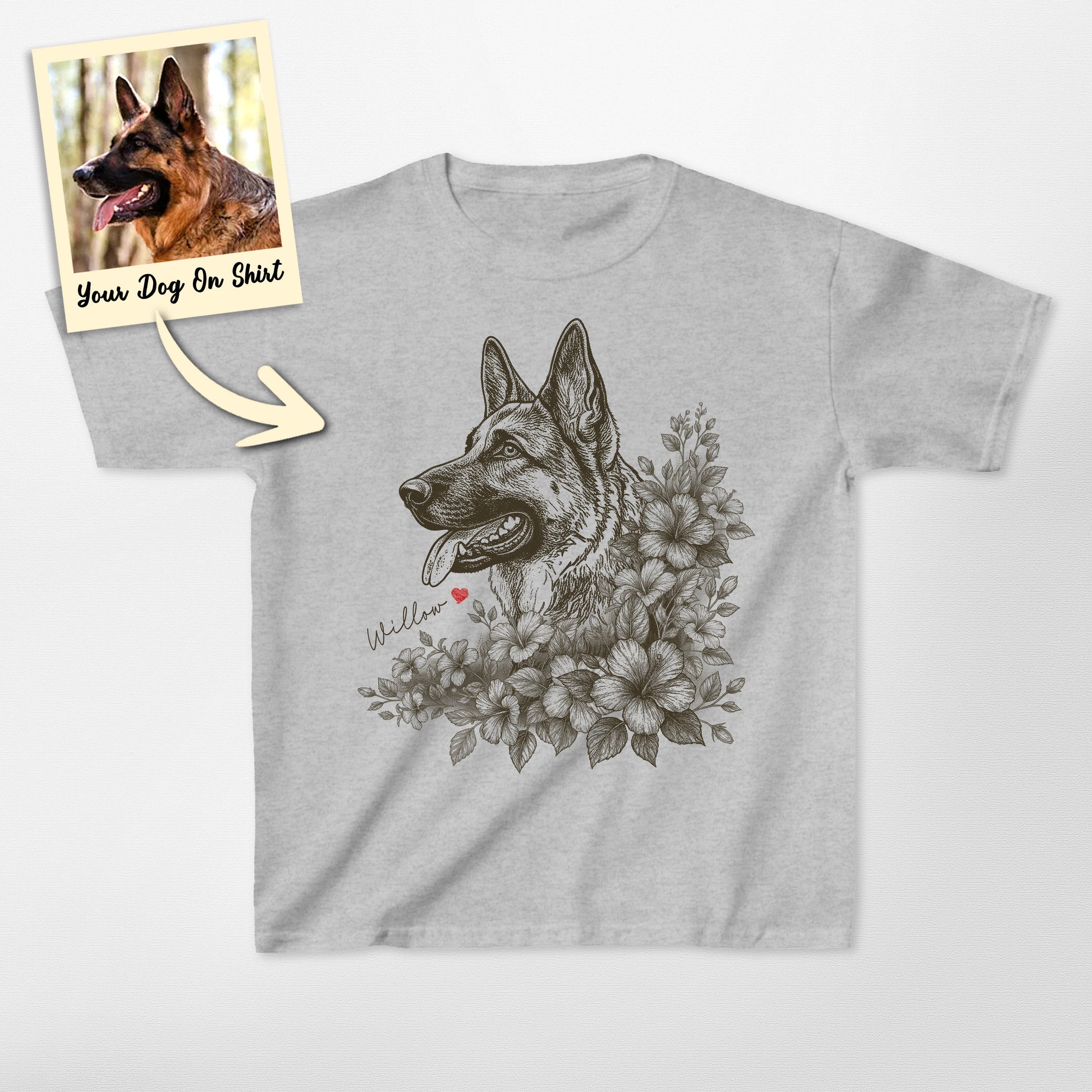 Custom German Shepherd Shirts Floral Gildan Kids (view 3)