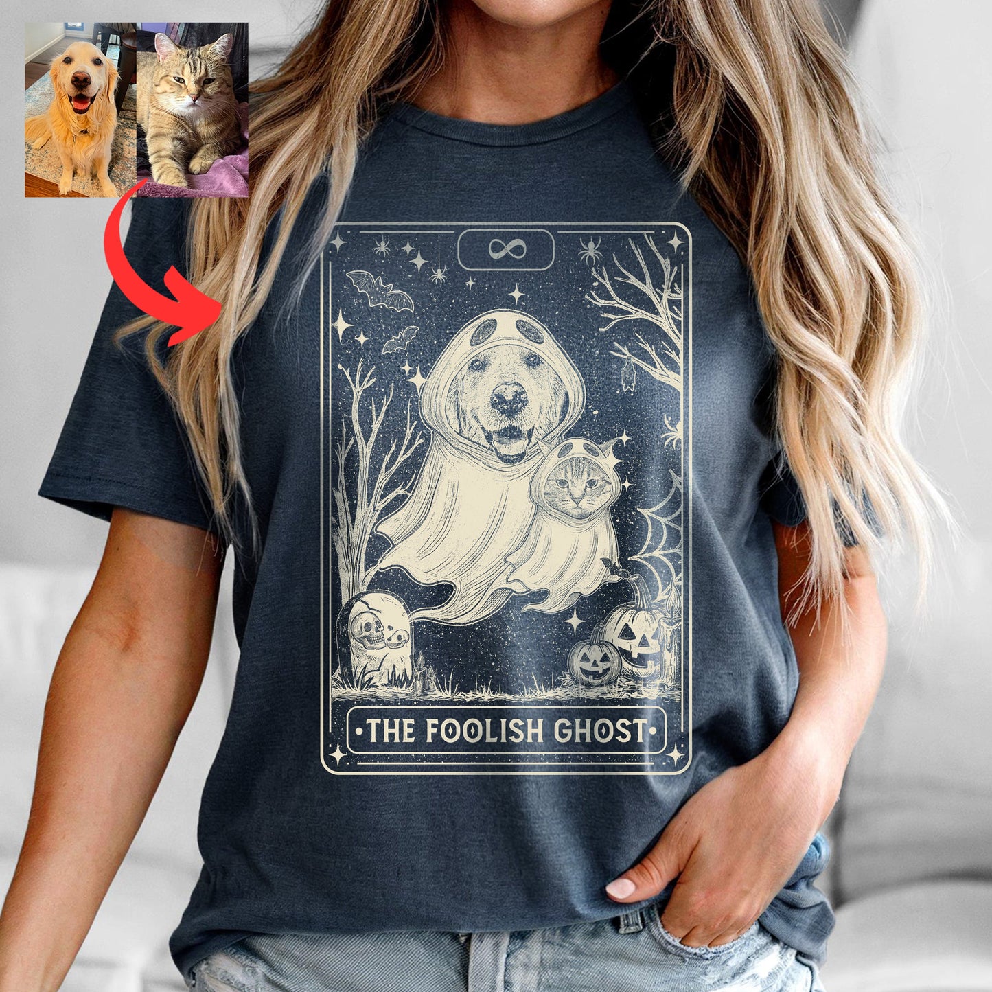 Custom Ghost Dog Tarot Card Bella Canvas T-Shirt, custom pet portrait gift for pet lovers (view 8)