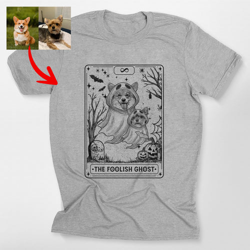Custom Ghost Dog Tarot Card Bella Canvas T-Shirt, custom pet portrait gift for pet lovers