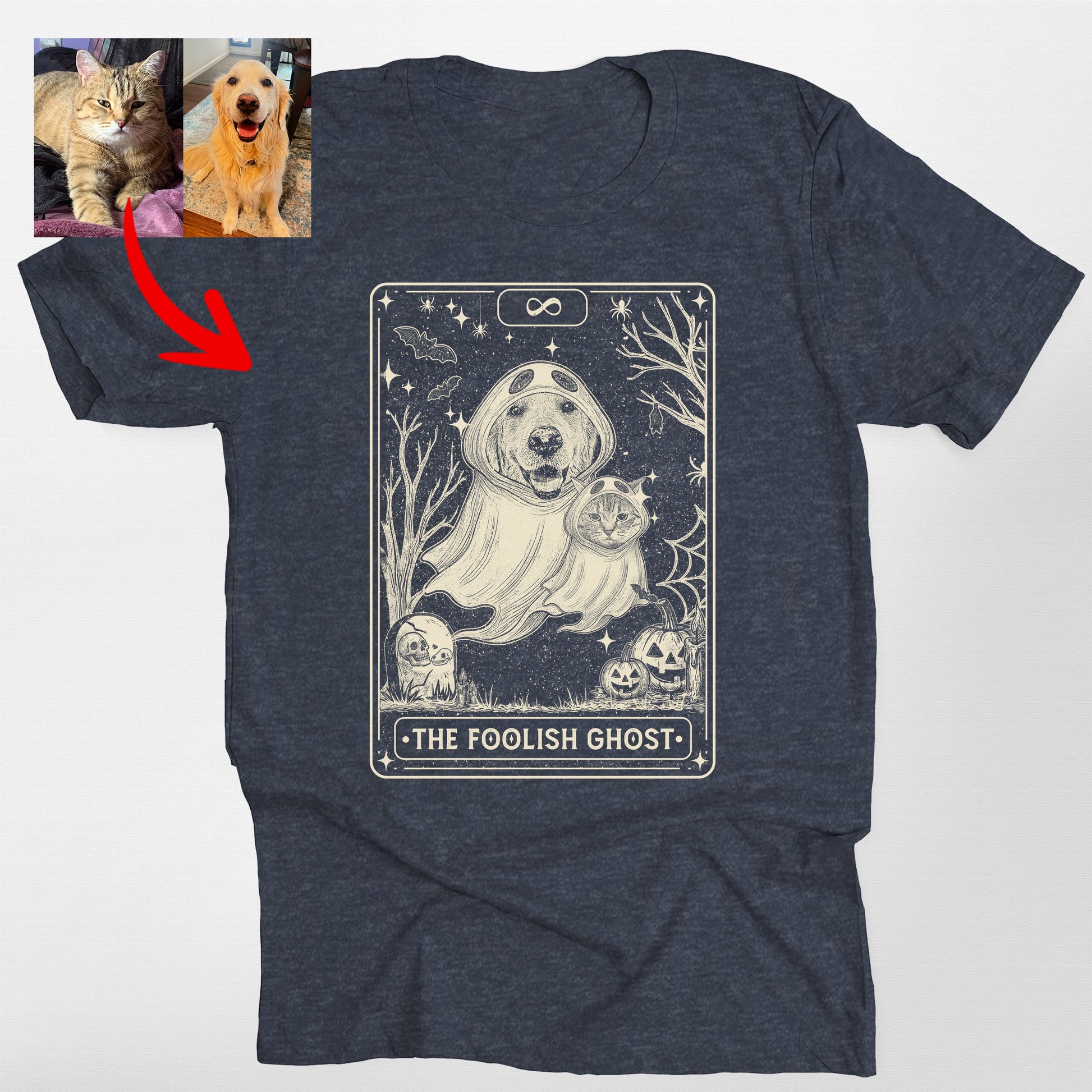 Custom Ghost Dog Tarot Card Bella Canvas T-Shirt, custom pet portrait gift for pet lovers (view 3)