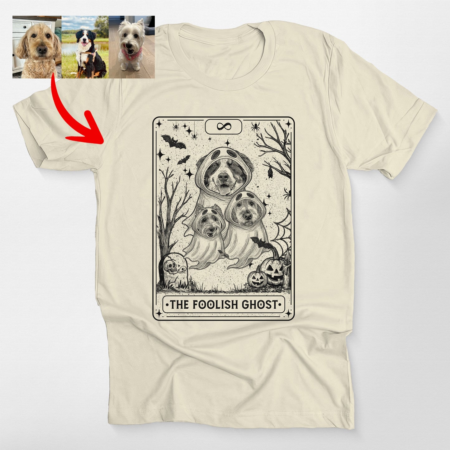 Custom Ghost Dog Tarot Card Bella Canvas T-Shirt, custom pet portrait gift for pet lovers (view 6)