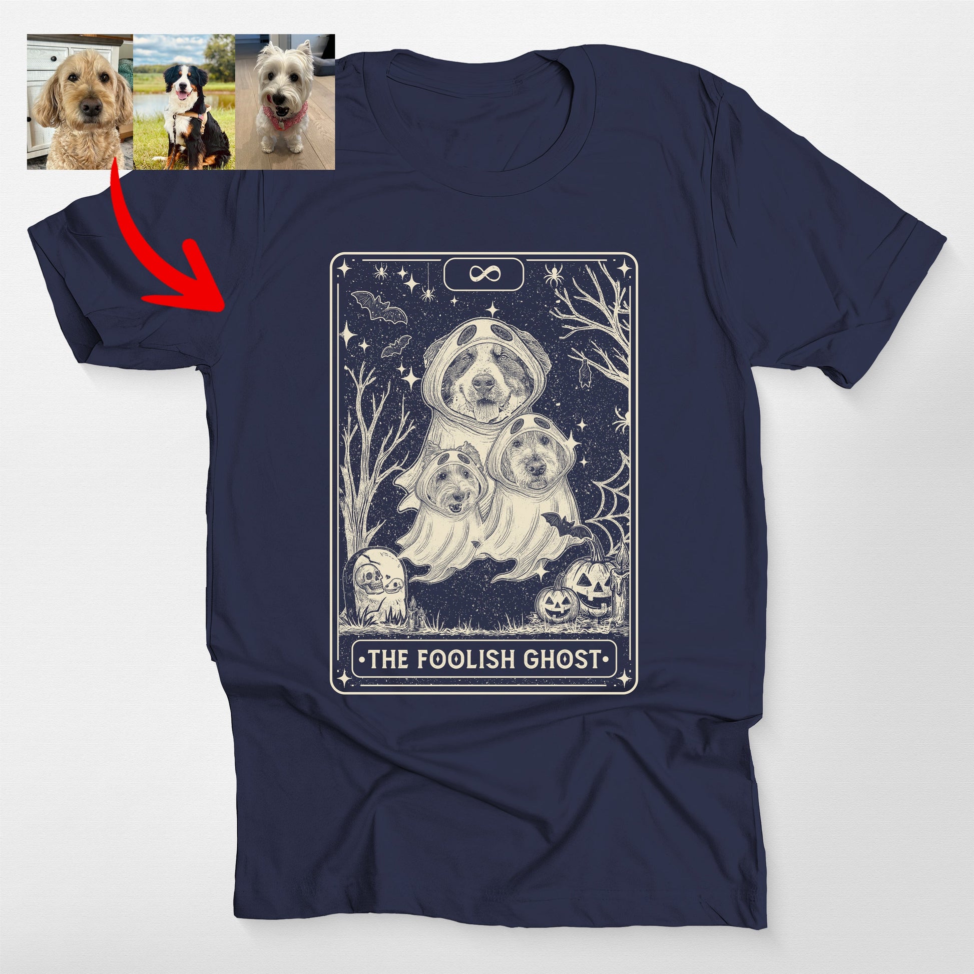 Custom Ghost Dog Tarot Card Bella Canvas T-Shirt, custom pet portrait gift for pet lovers (view 7)