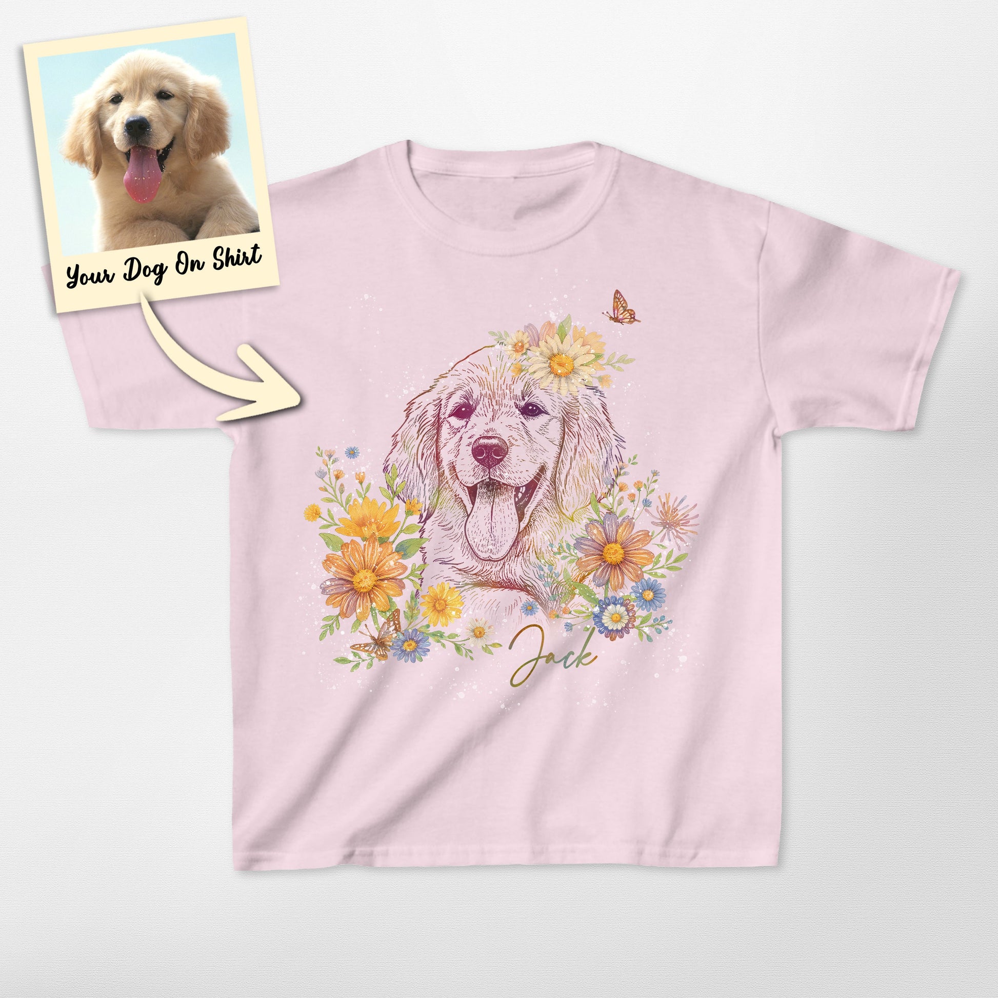 Custom Golden Retriever Shirts Colorful Floral Gil (view 2)