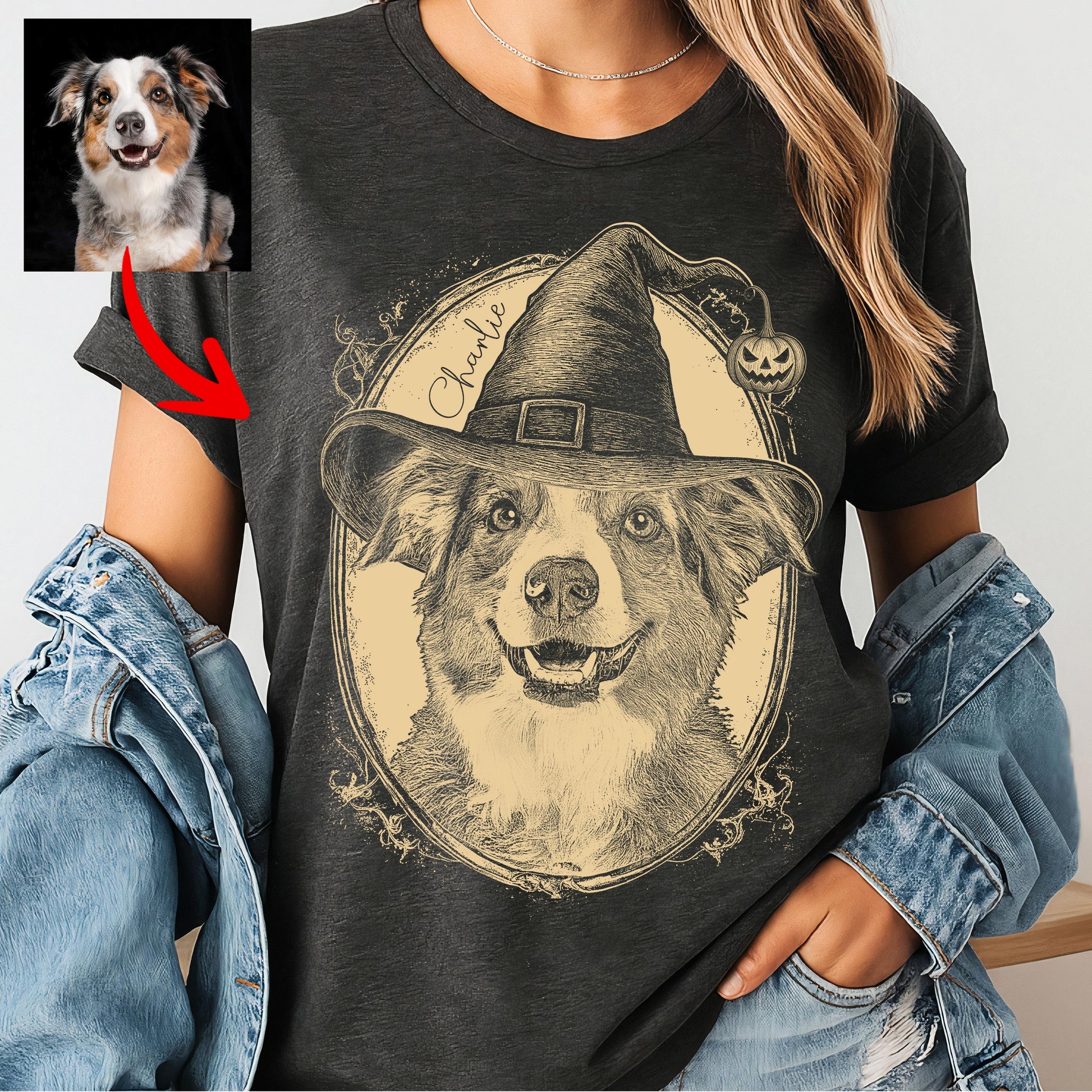 Custom Halloween Witch Hat Bella Canvas Shirt (view 6)