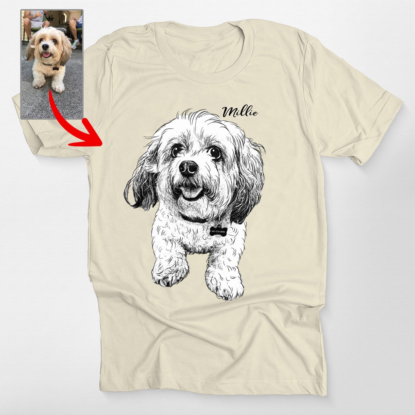 Custom Hand Drawn Dog Sketch Bella Canvas Shirt Fo, custom pet portrait gift for pet lovers (view 5)