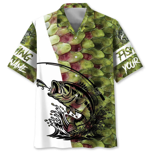 Custom Name Bass Fishing Green Team Hawaiian Shirt